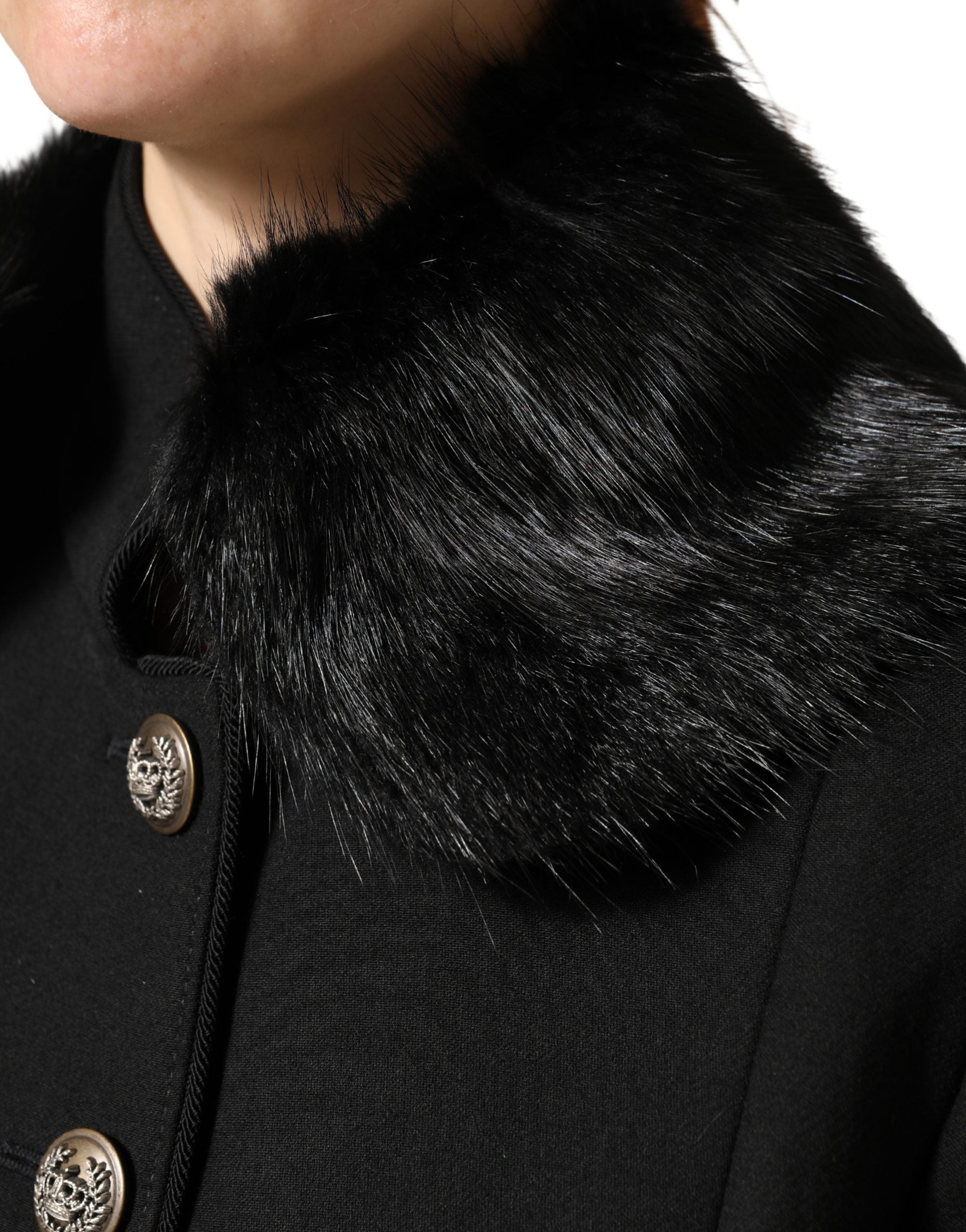 New Dolce & Gabbana Black Fur Shawl Neck Wrap Cover Collar Scarf