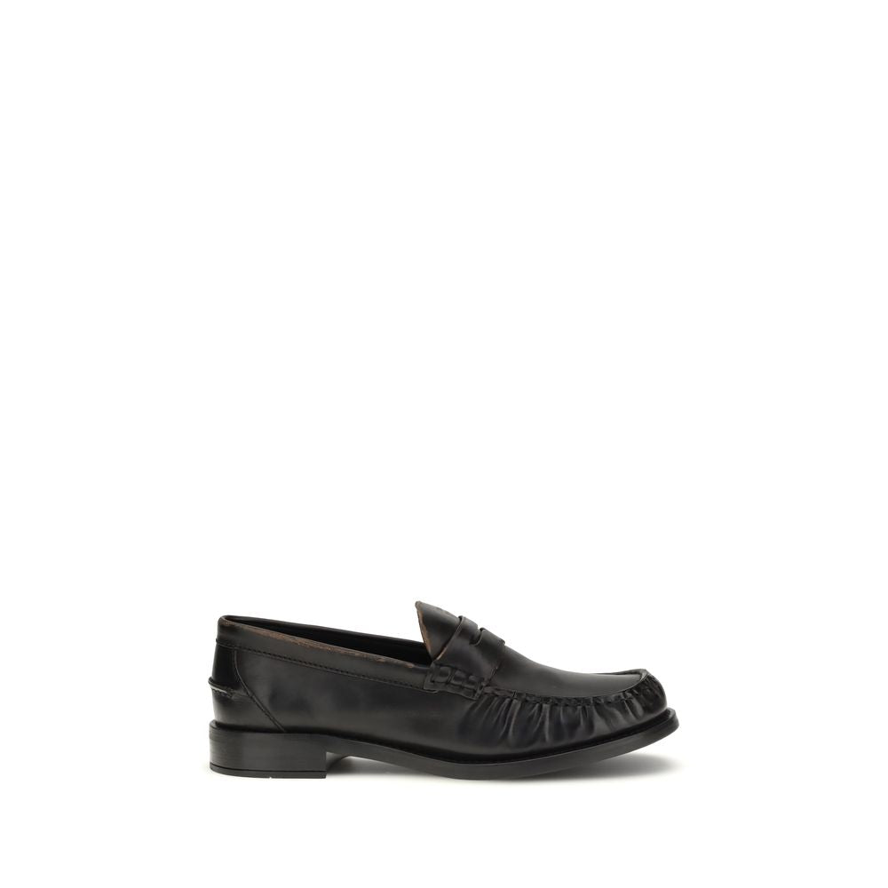 Prada Black Leather Slip-On Loafers