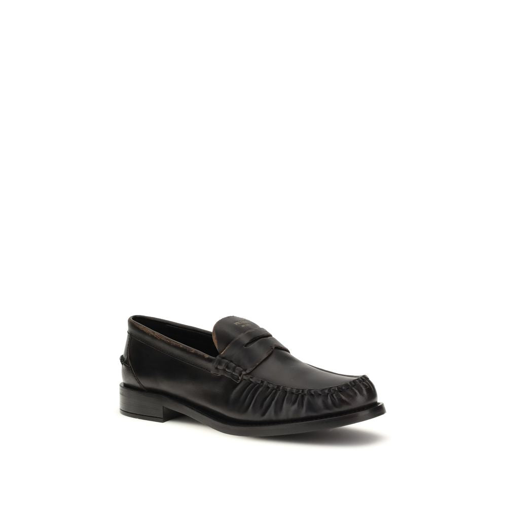 Prada Black Leather Slip-On Loafers