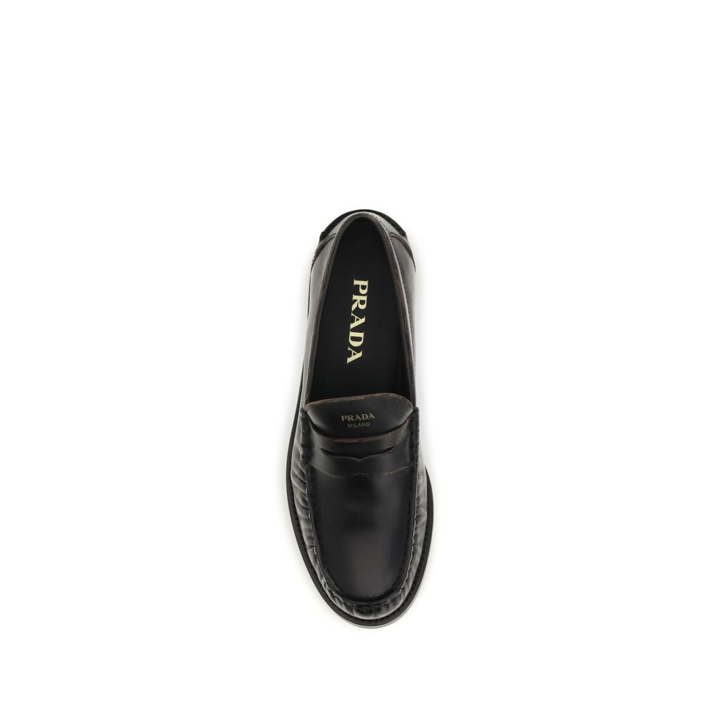 Prada Black Leather Slip-On Loafers