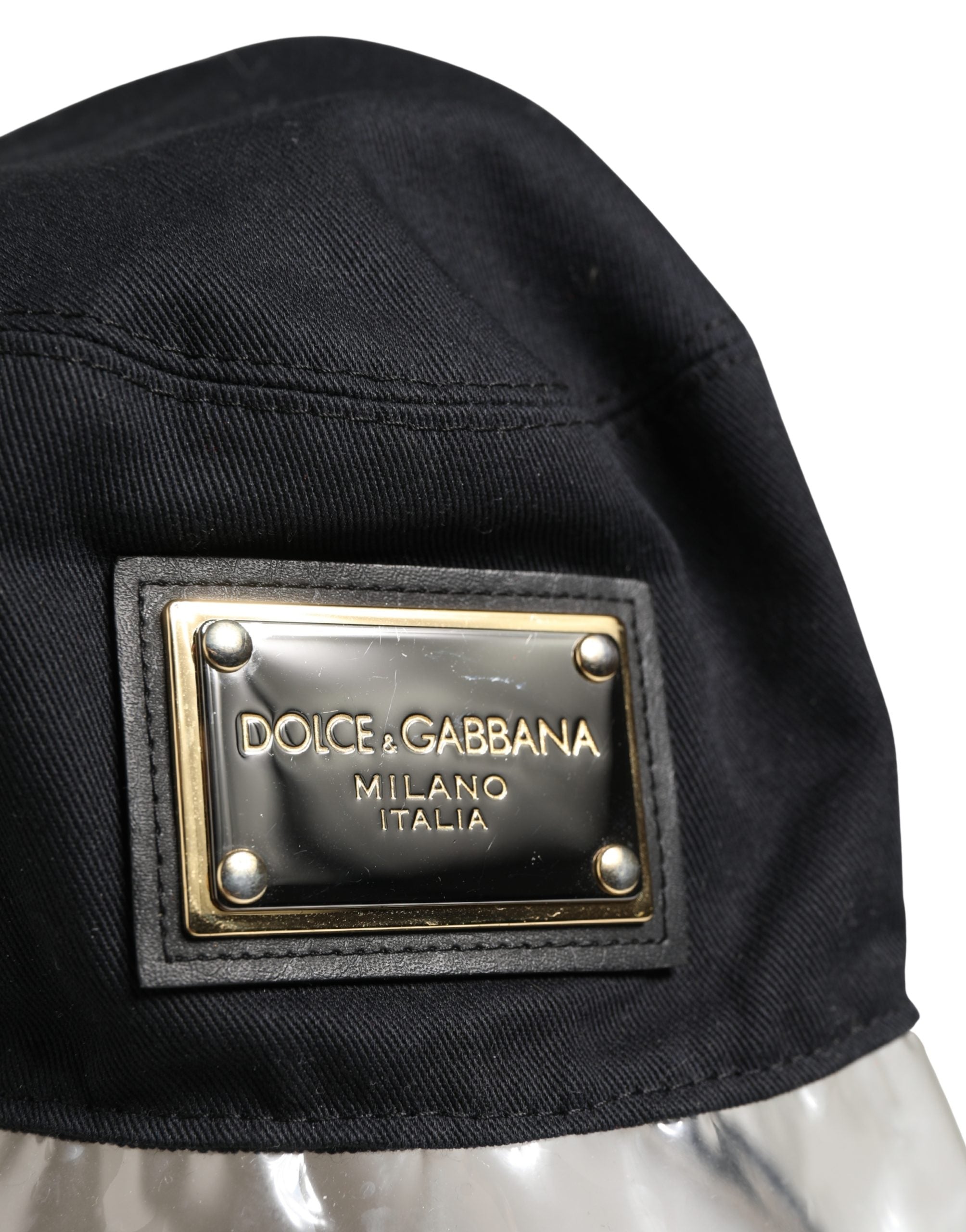 New Dolce & Gabbana Black Cotton Plastic Fisherman Bucket Capello Hat