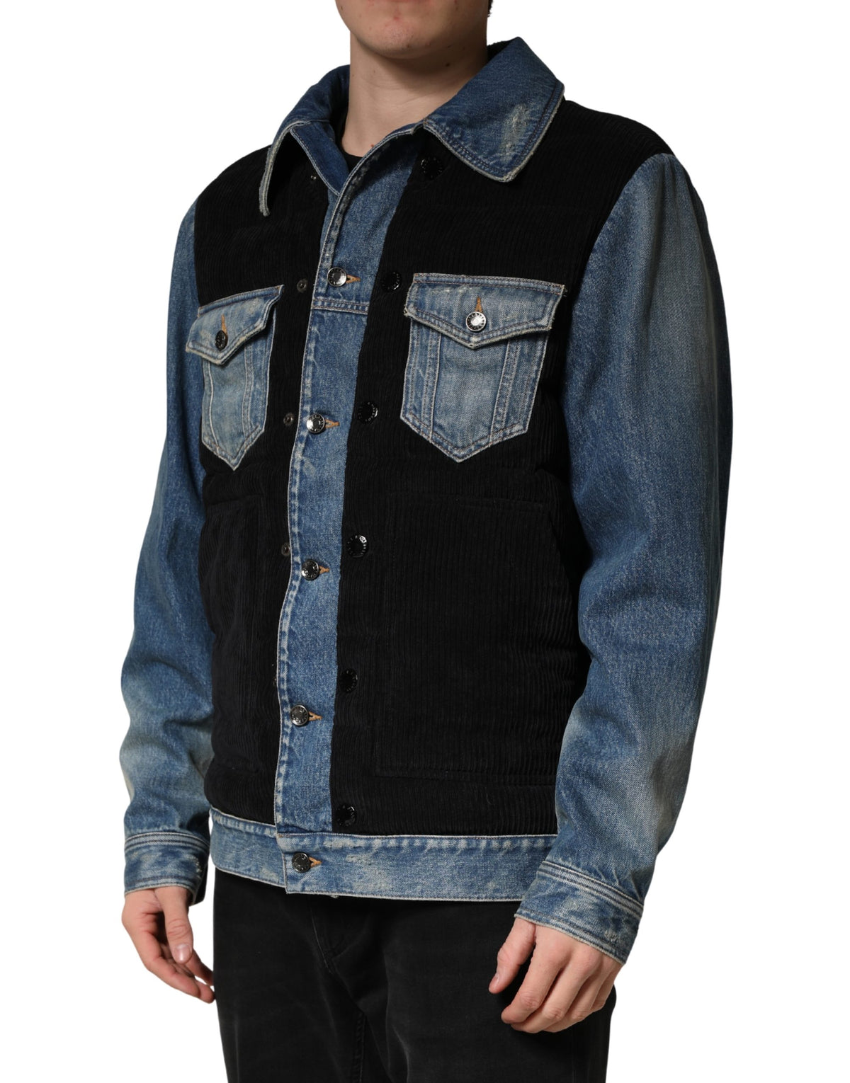 New Dolce & Gabbana Black Blue Cotton Denim Blouson Men Jacket