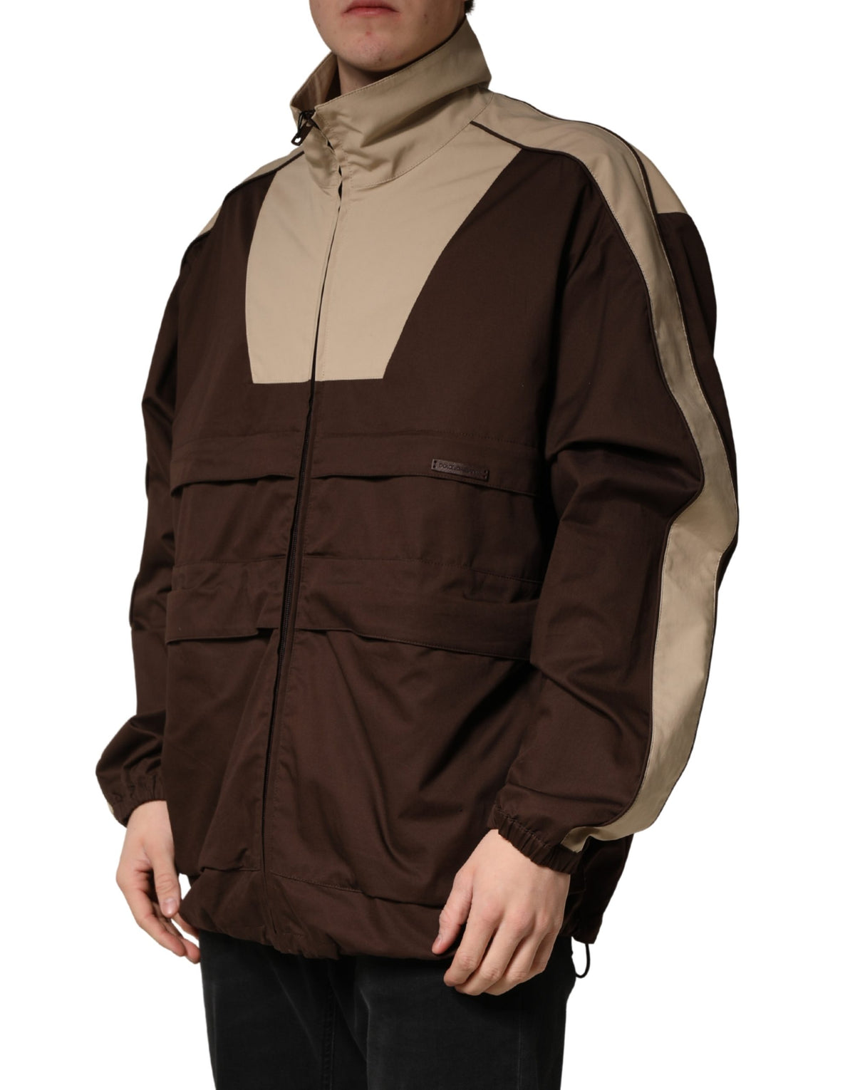 New Dolce & Gabbana Brown Beige Cotton Zip Windbreaker Jacket
