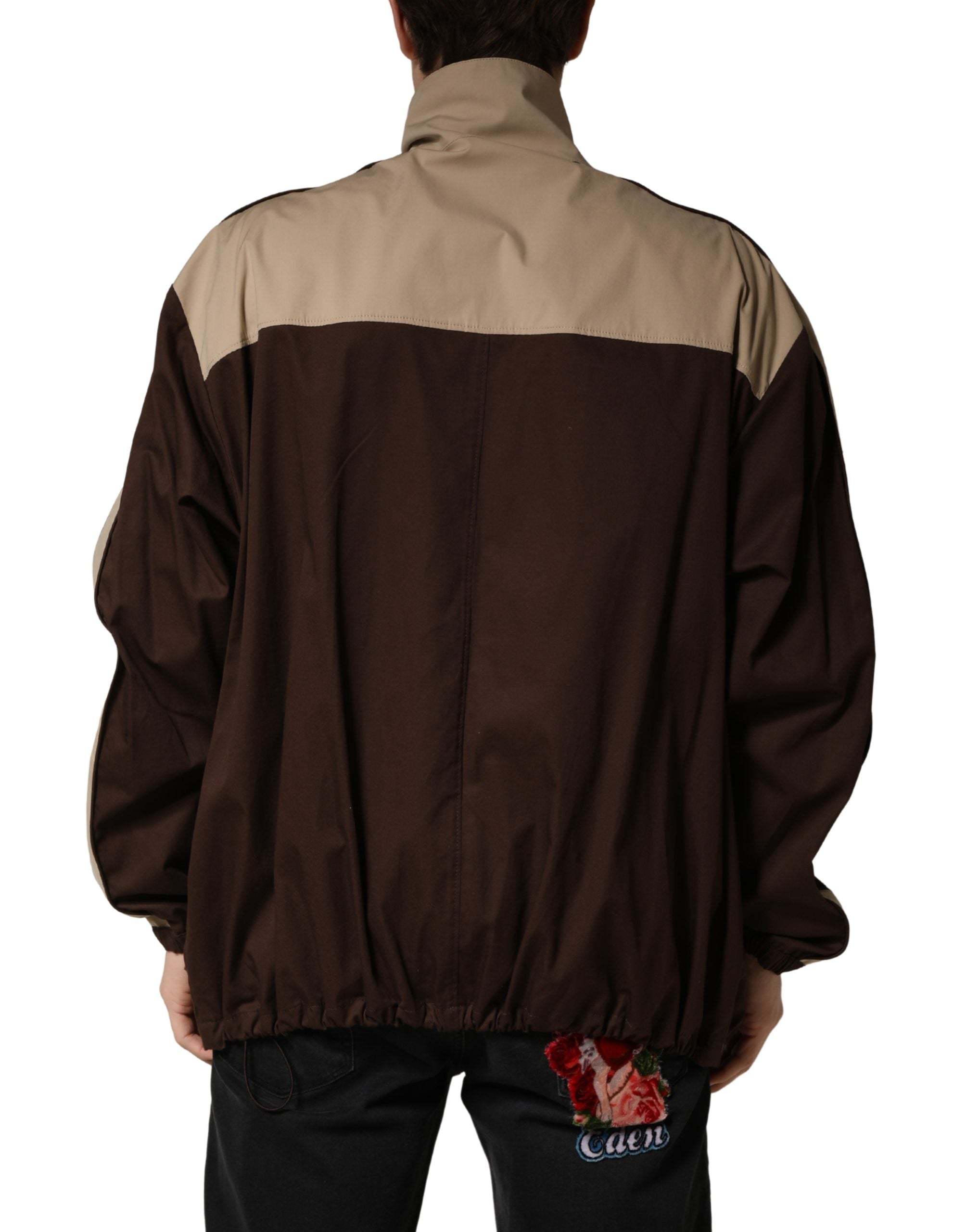 New Dolce & Gabbana Brown Beige Cotton Zip Windbreaker Jacket