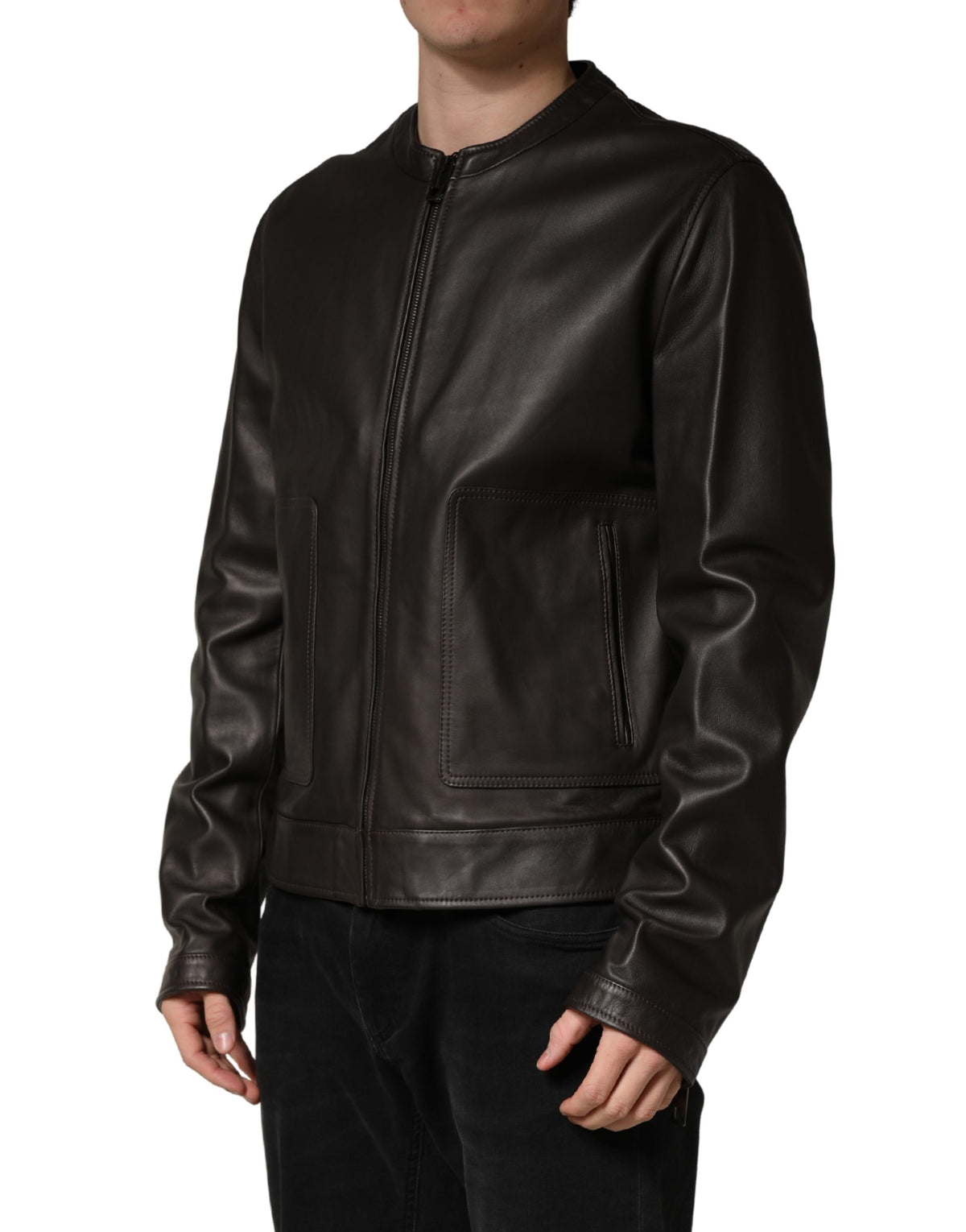 New Dolce & Gabbana Black LambskinLeather Full Zip Biker Jacket