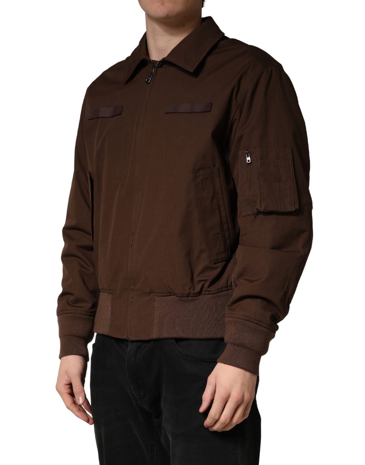 New Dolce & Gabbana Brown Cotton Stretch Full Zip Bomber Jacket