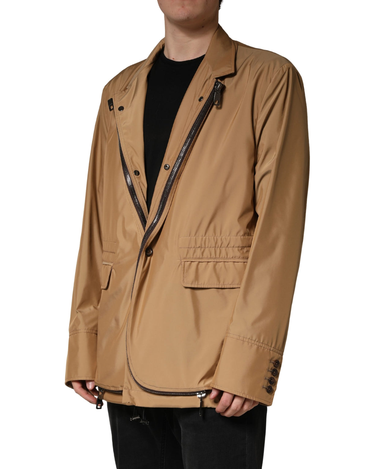 New Dolce & Gabbana Brown Single Breasted Layered Coat Jacket