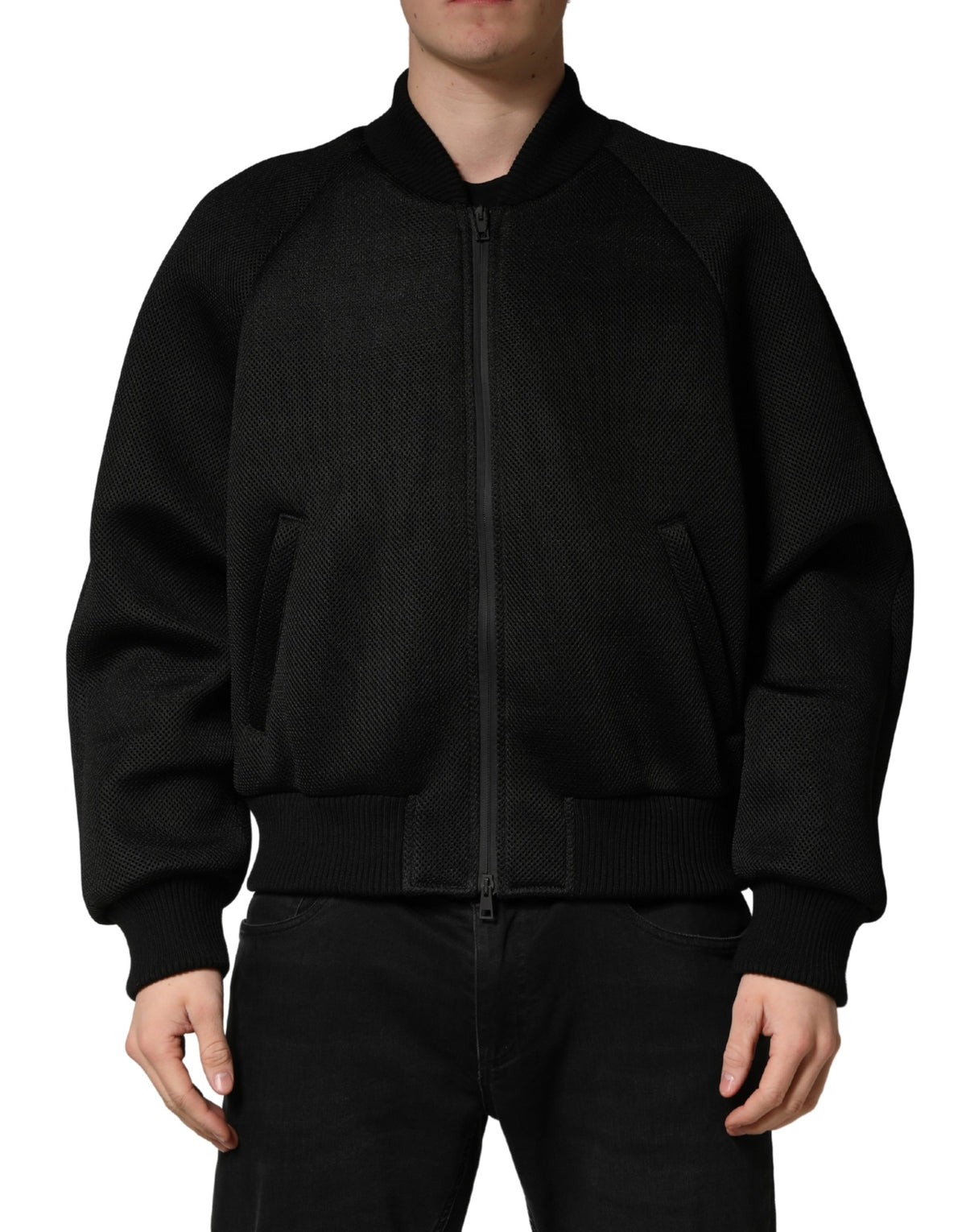 New Dolce & Gabbana Men Black Nylon Full Zip Bomber Jacket