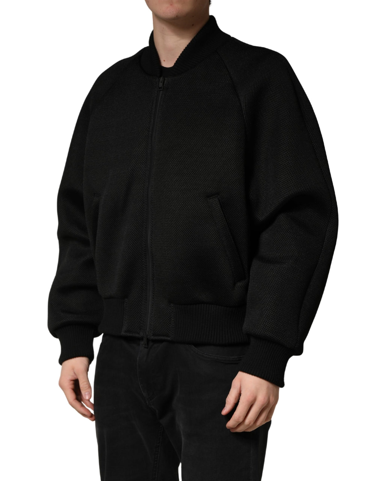 New Dolce & Gabbana Men Black Nylon Full Zip Bomber Jacket