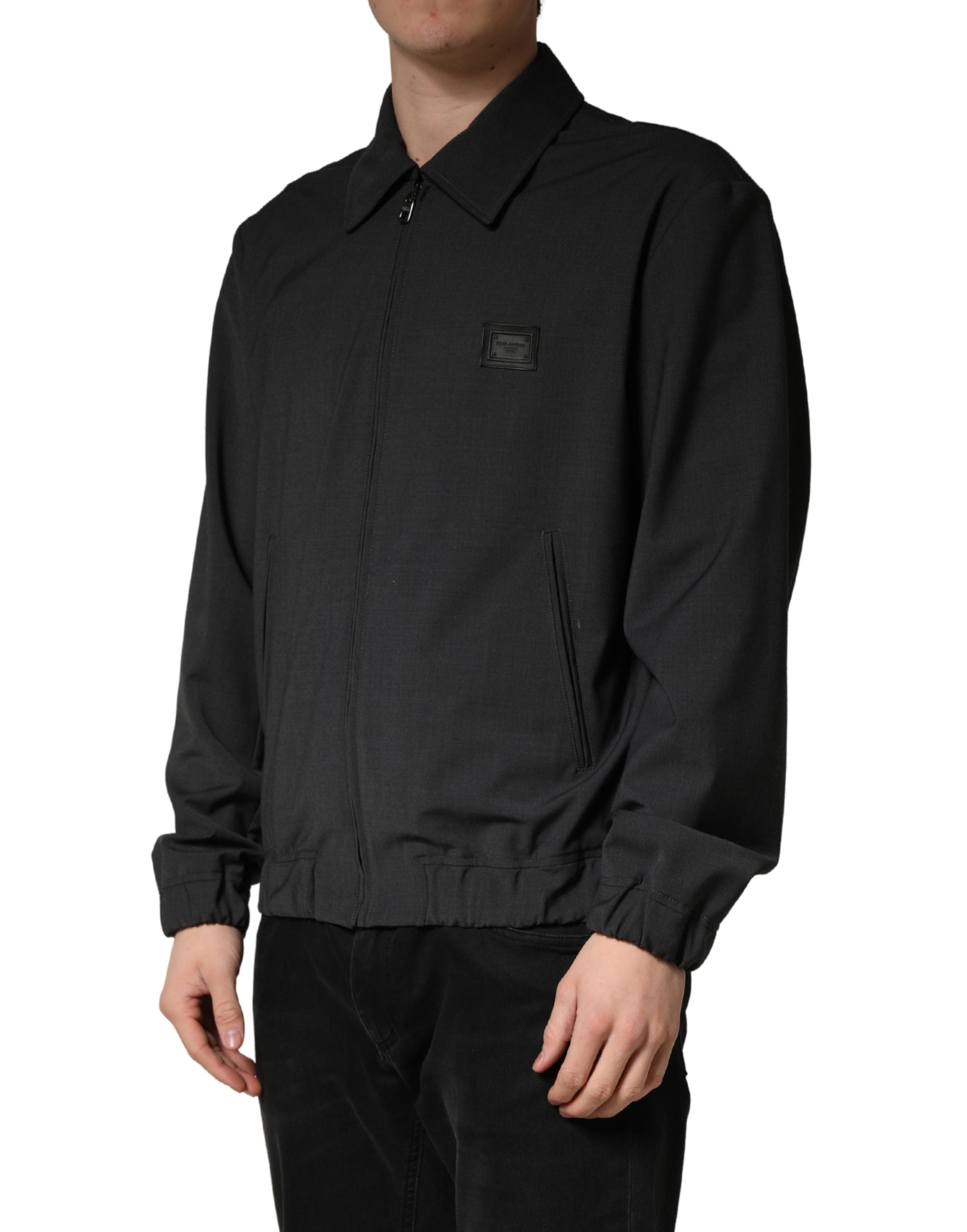 Dolce & Gabbana Black Wool Logo Full Zip Men Bomber Jacket