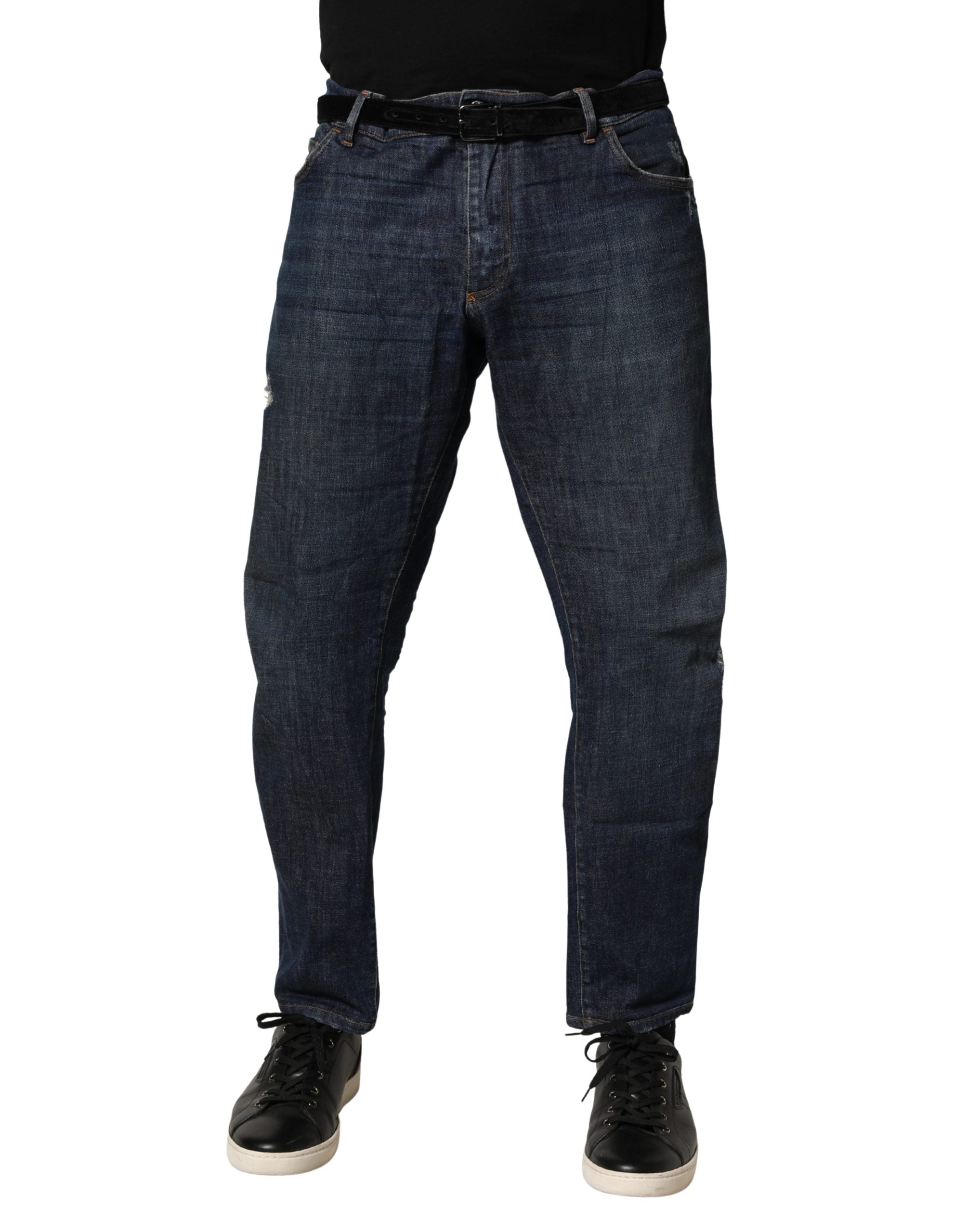 Dolce & Gabbana Dark Blue Washed Skinny Cotton Denim Jeans