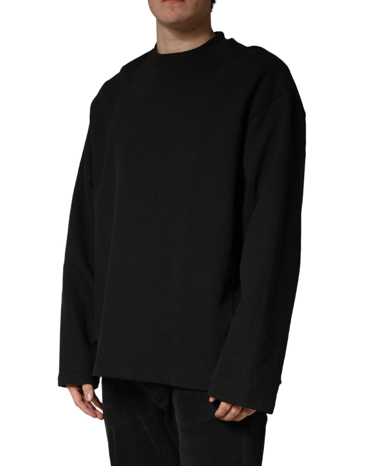 Dolce & Gabbana Black Cotton Crew Neck Sweatshirt Sweater