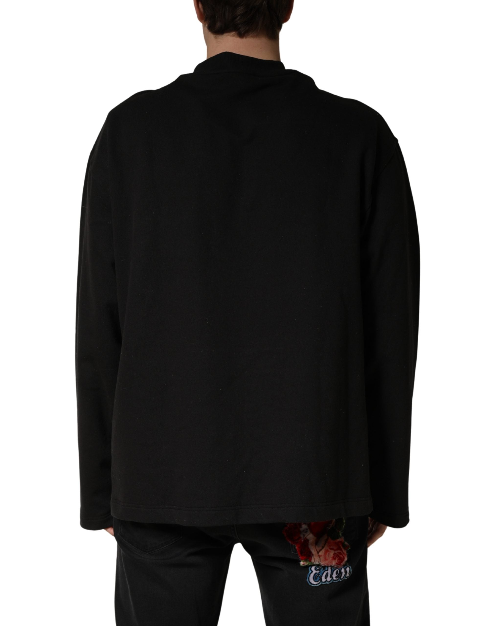 Dolce & Gabbana Black Cotton Crew Neck Sweatshirt Sweater