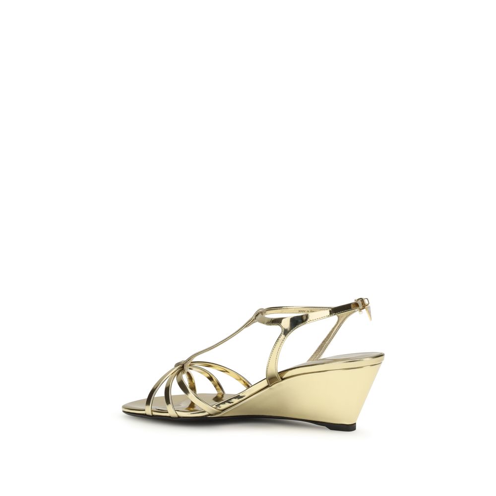 Prada Gold Leather Wedge Sandals