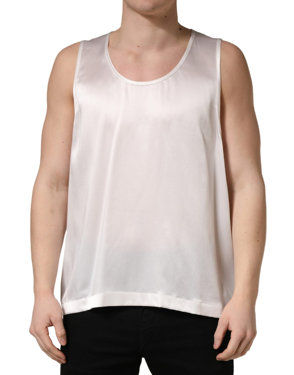 New Dolce & Gabbana White Satin SleevelessTank T-shirt