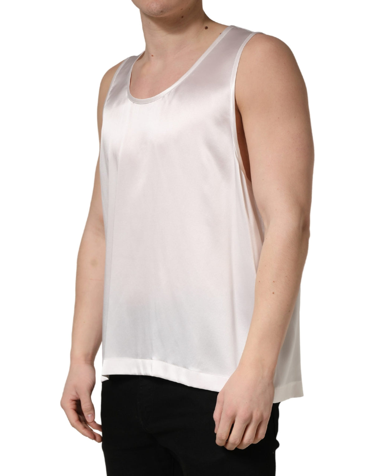 New Dolce & Gabbana White Satin SleevelessTank T-shirt