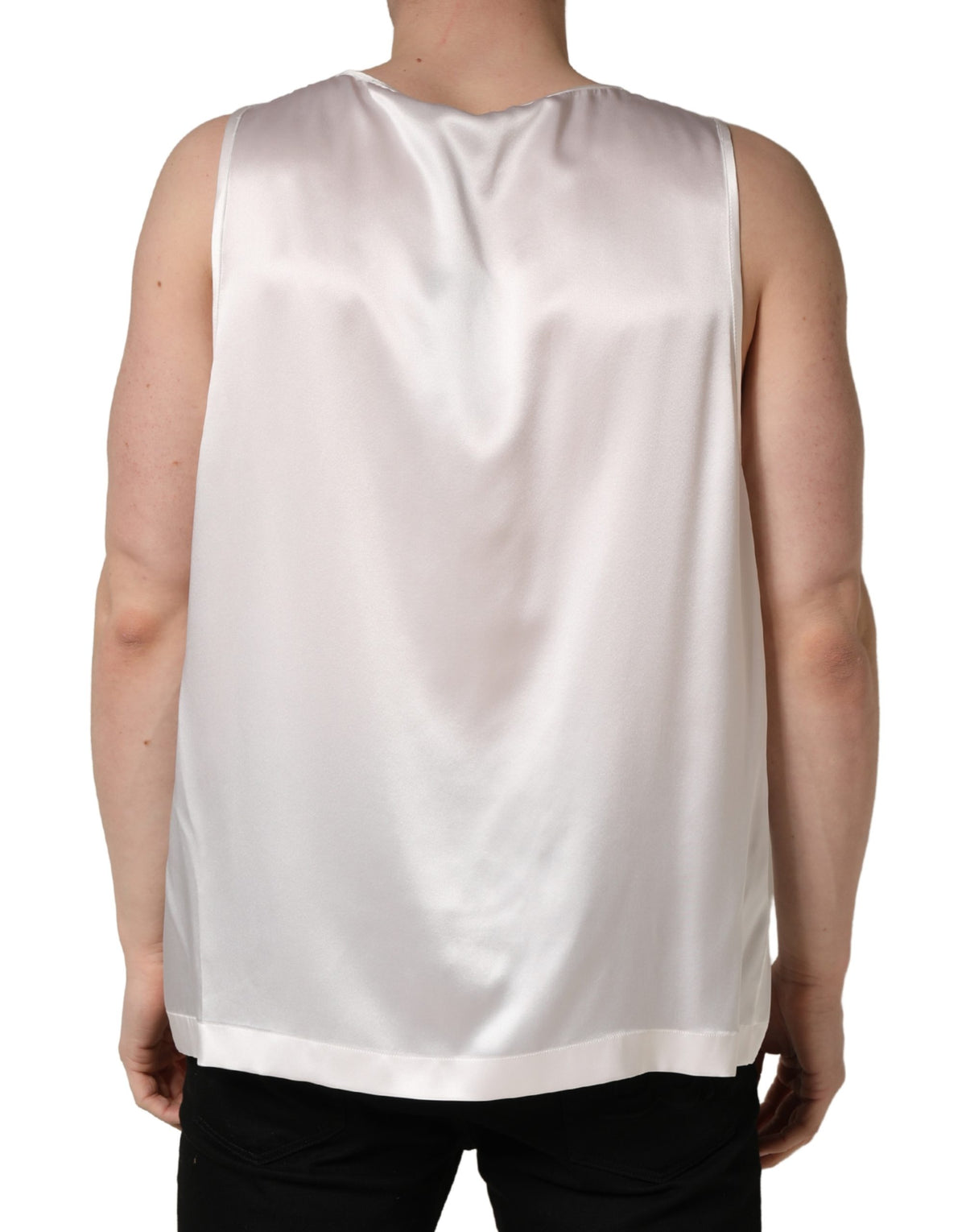 New Dolce & Gabbana White Satin SleevelessTank T-shirt