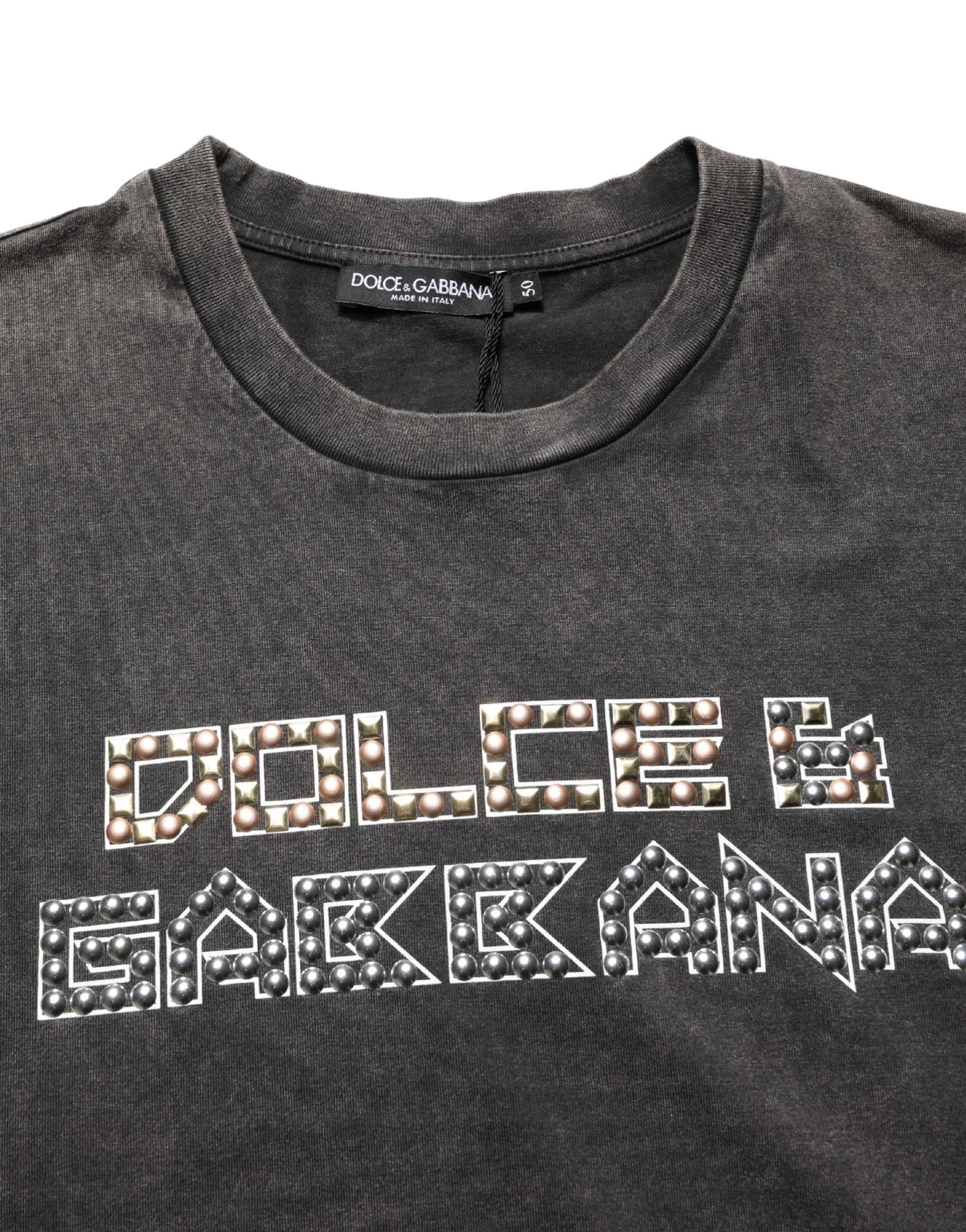 Pre-Owned Dolce & Gabbana Gray Logo Embellished Men Crew Neck T-shirt