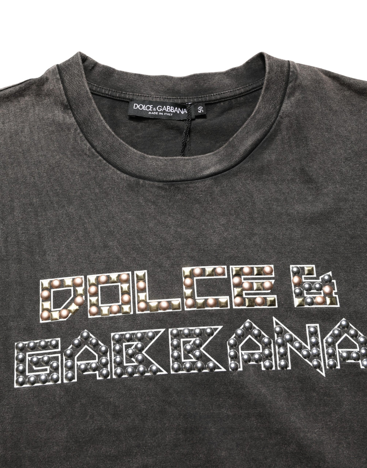 Pre-Owned Dolce & Gabbana Gray Logo Embellished Men Crew Neck T-shirt - Very Good
