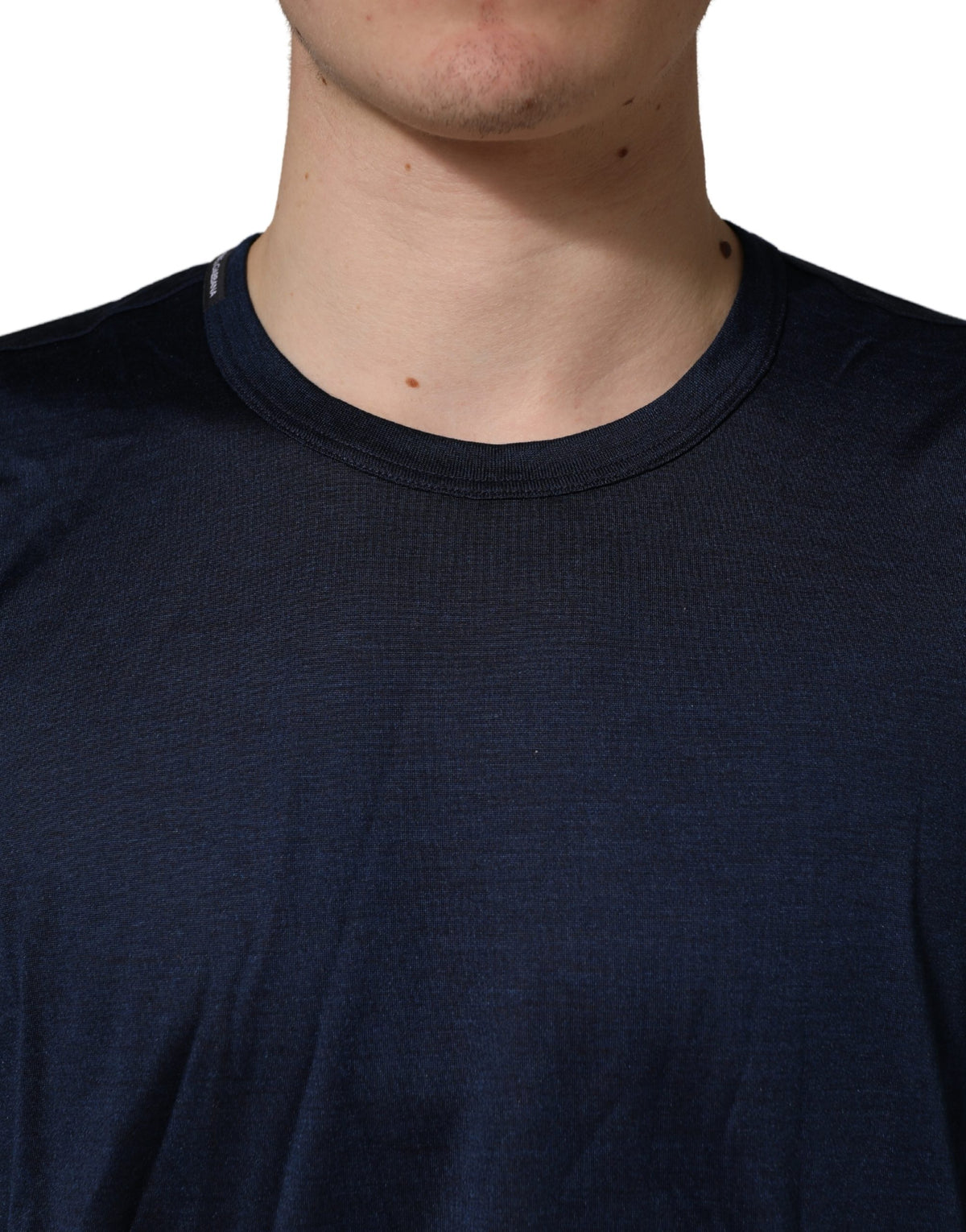 New Dolce & Gabbana Dark Blue Silk Short Sleeve CrewNeck T-shirt