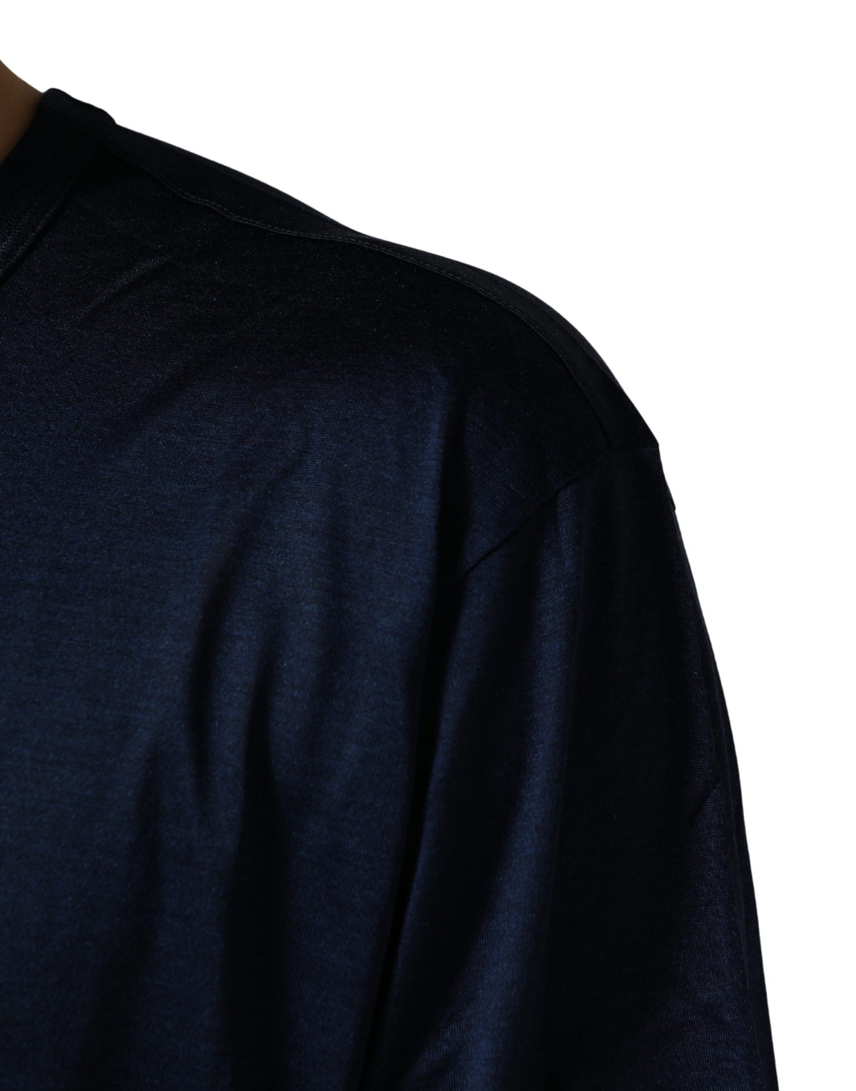 New Dolce & Gabbana Dark Blue Silk Short Sleeve CrewNeck T-shirt