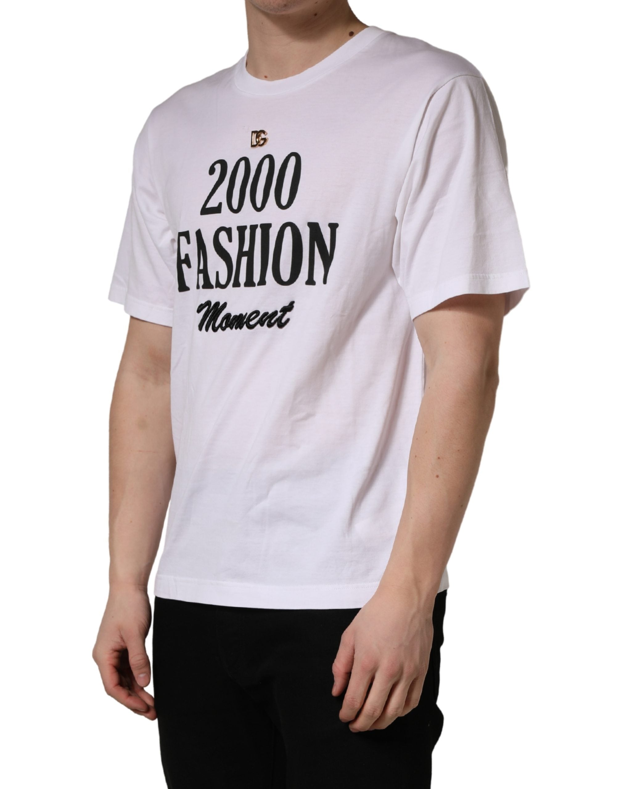 Dolce & Gabbana White Graphic Print DG Men Crew Neck T-shirt