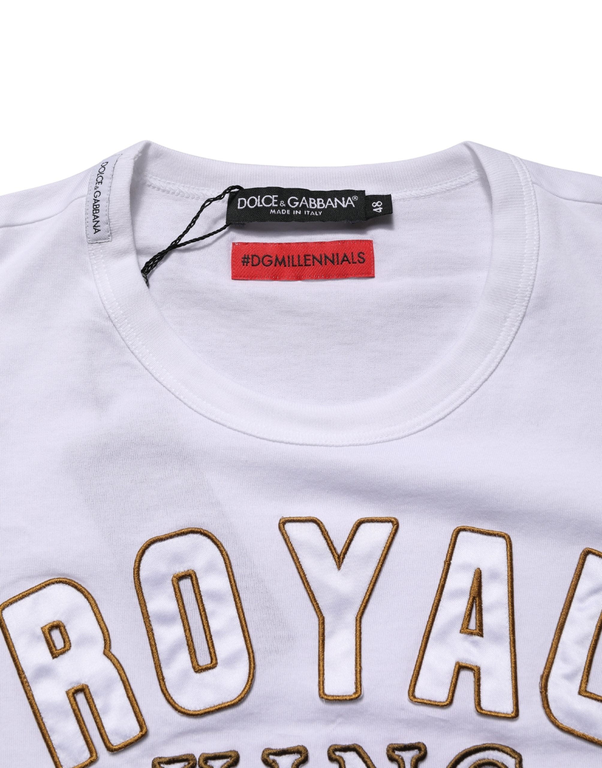 Dolce & Gabbana White DG King Royal Crew Neck Cotton T-shirt