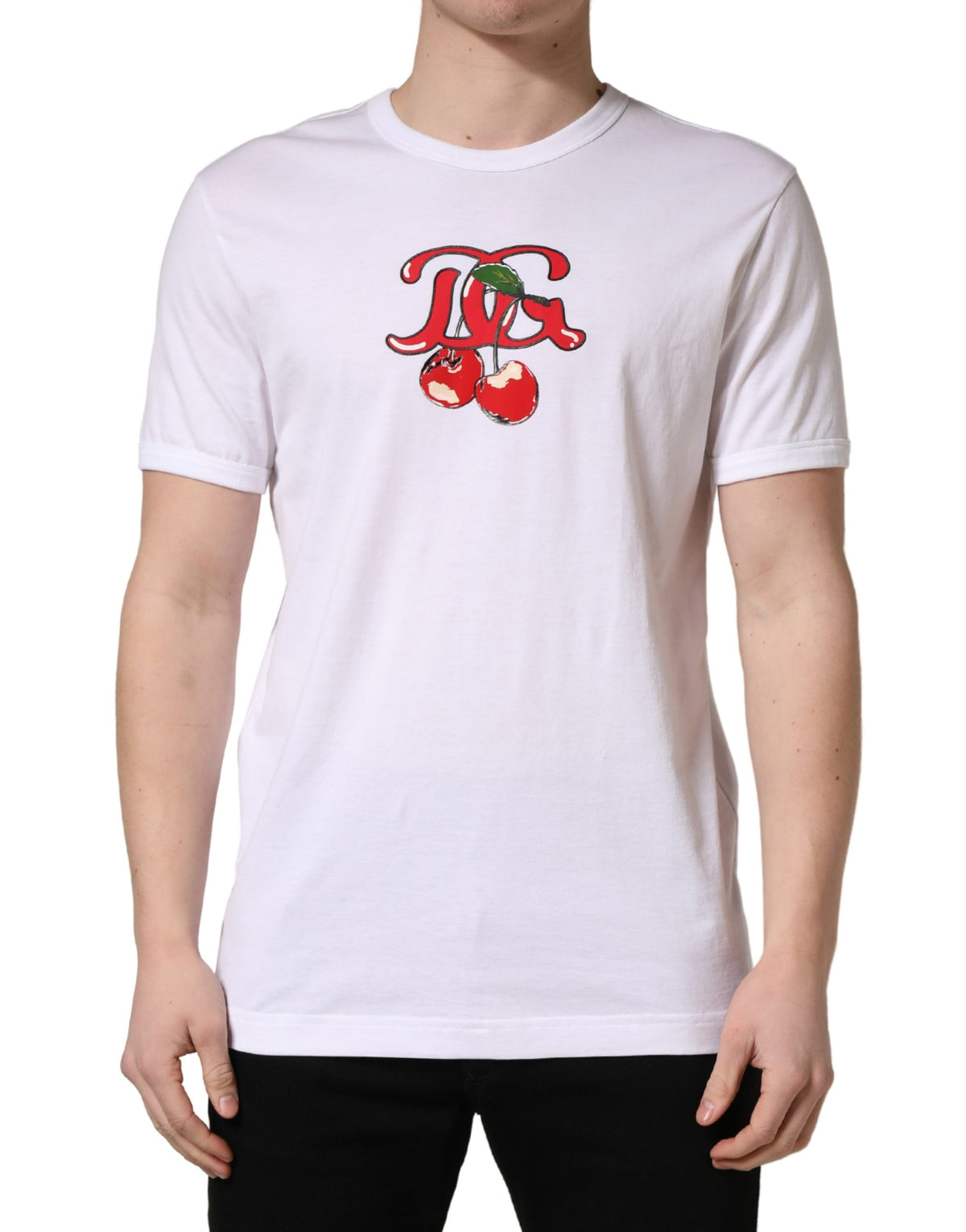 New Dolce & Gabbana White DG Cherries Cotton Crew Neck T-shirt