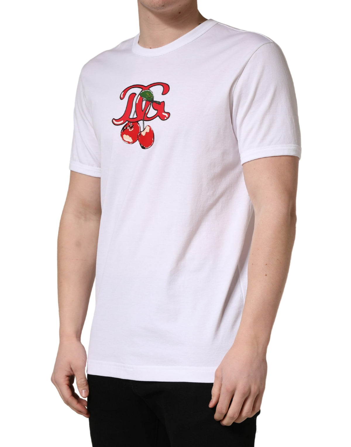 New Dolce & Gabbana White DG Cherries Cotton Crew Neck T-shirt