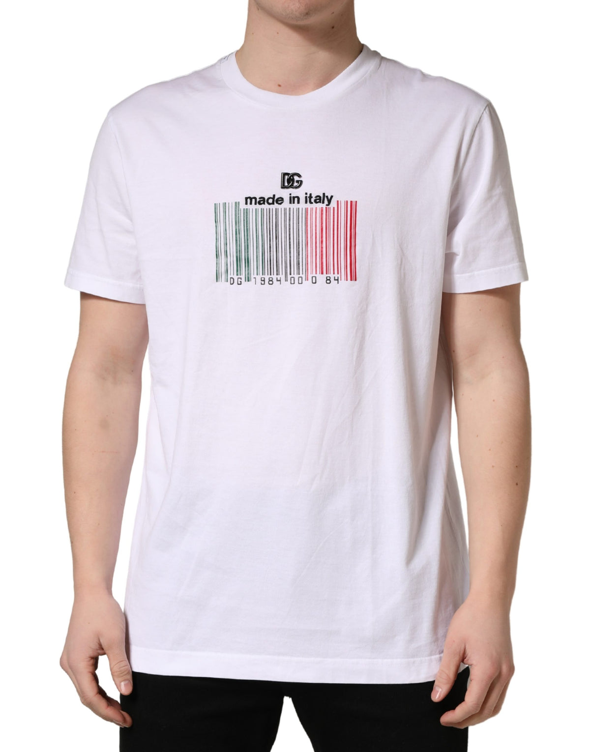 New Dolce & Gabbana White Barcode Cotton Crew Neck Men T-shirt