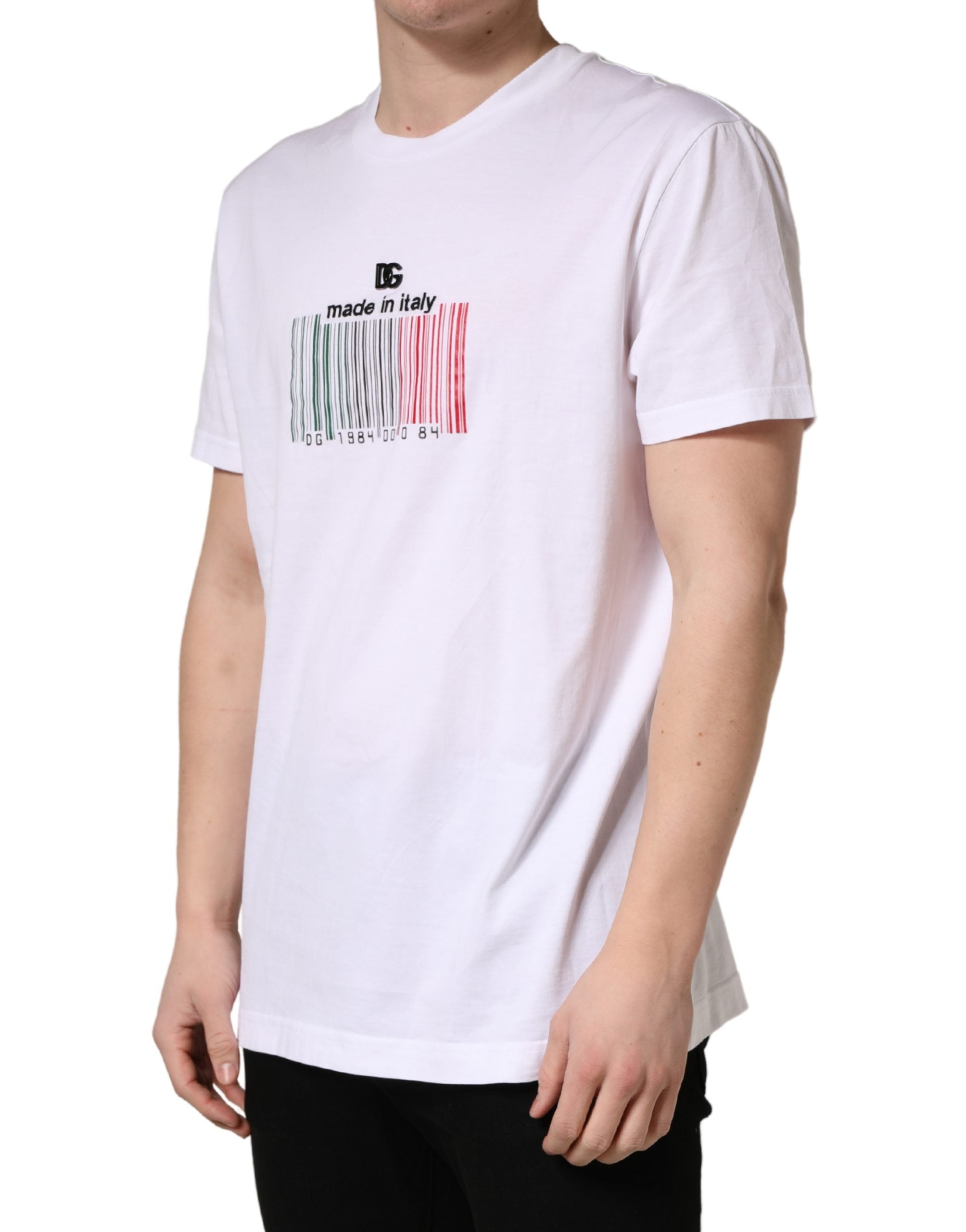 New Dolce & Gabbana White Barcode Cotton Crew Neck Men T-shirt