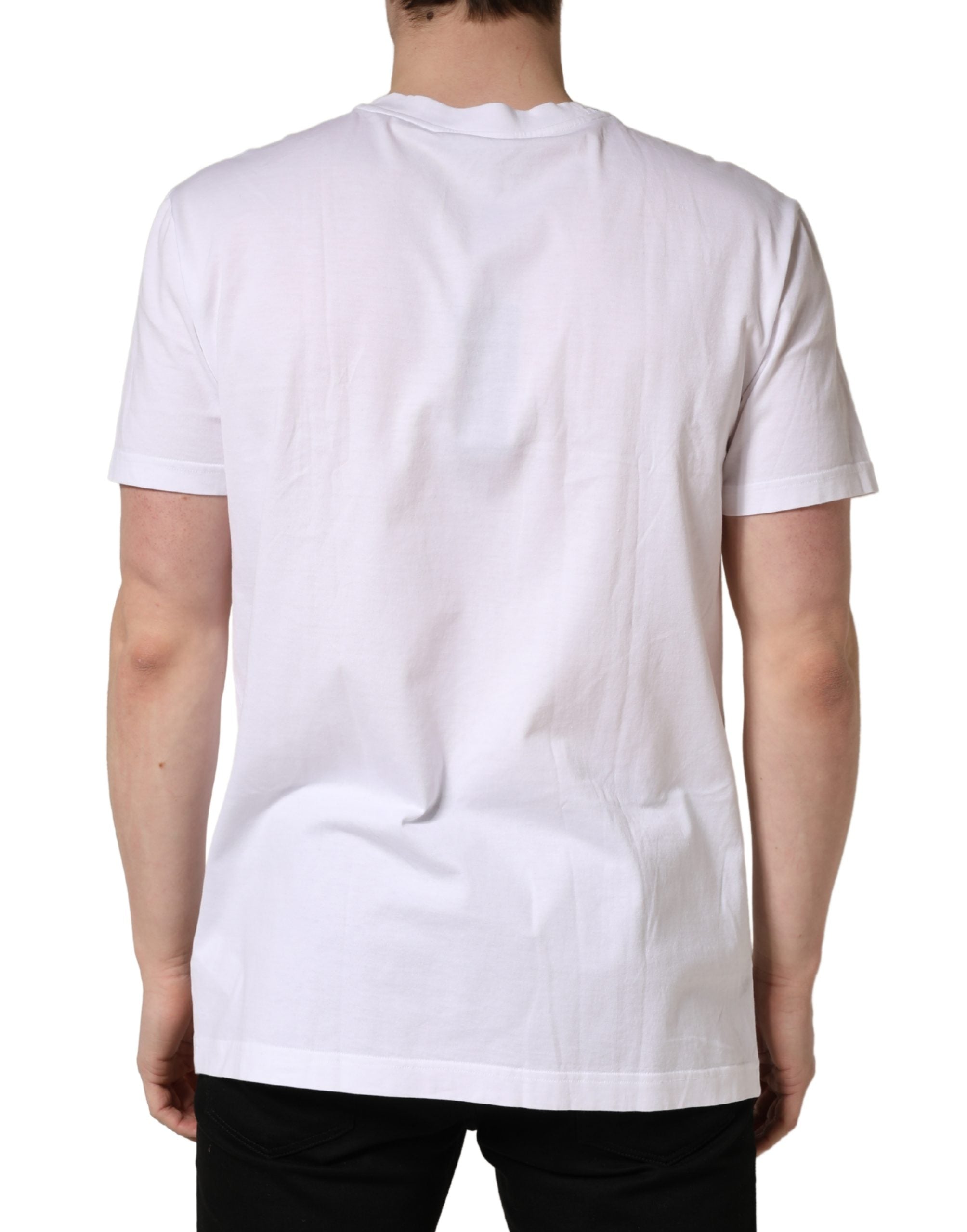 New Dolce & Gabbana White Barcode Cotton Crew Neck Men T-shirt