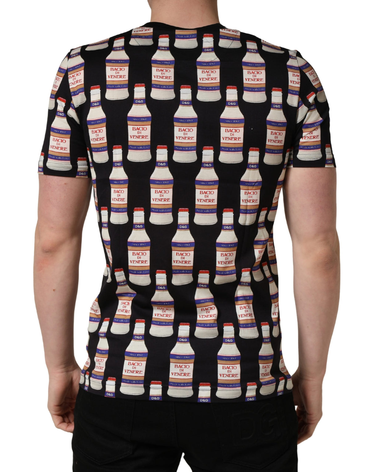 New Dolce & Gabbana Black Bottle Print Cotton Crew Neck T-shirt