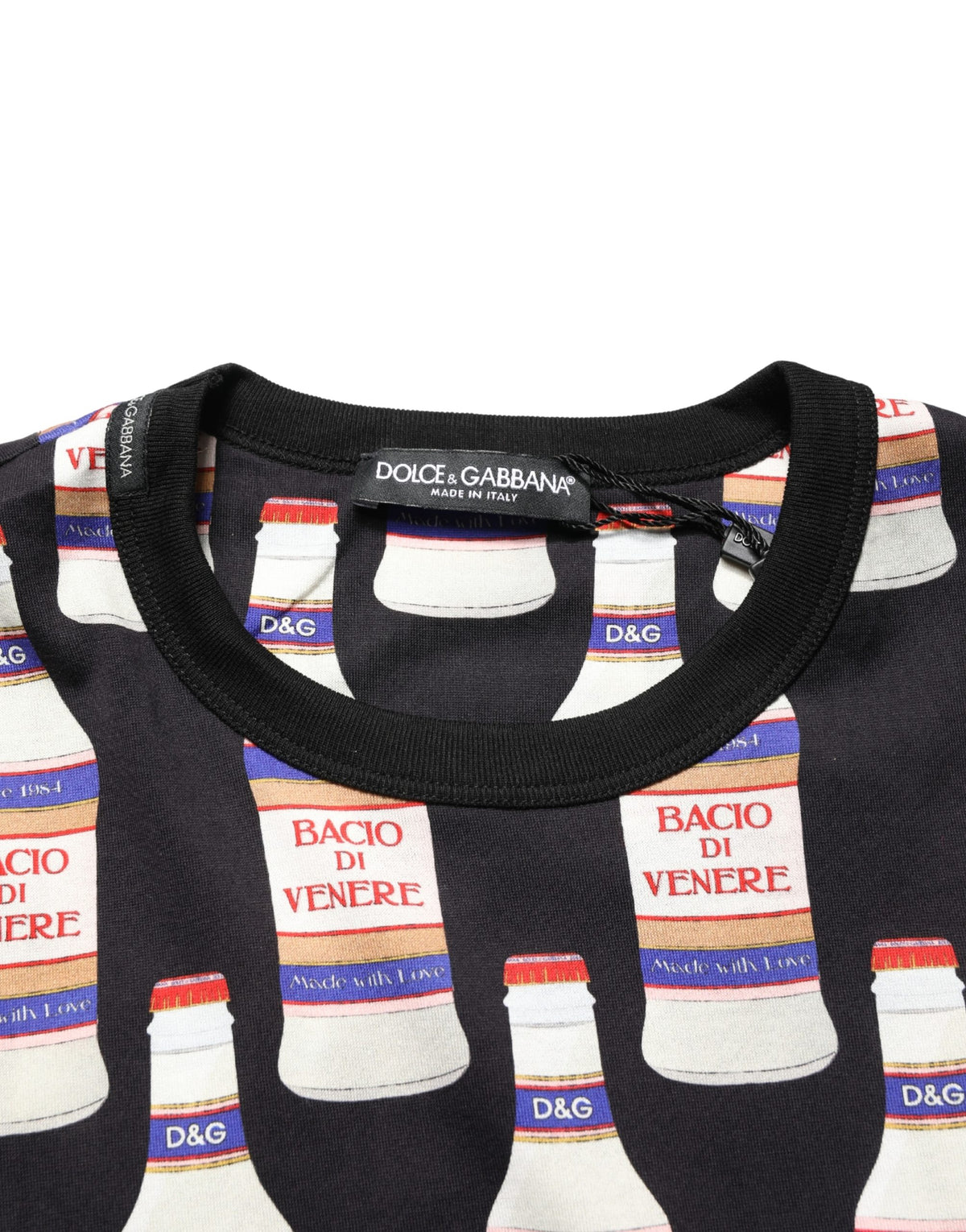 New Dolce & Gabbana Black Bottle Print Cotton Crew Neck T-shirt