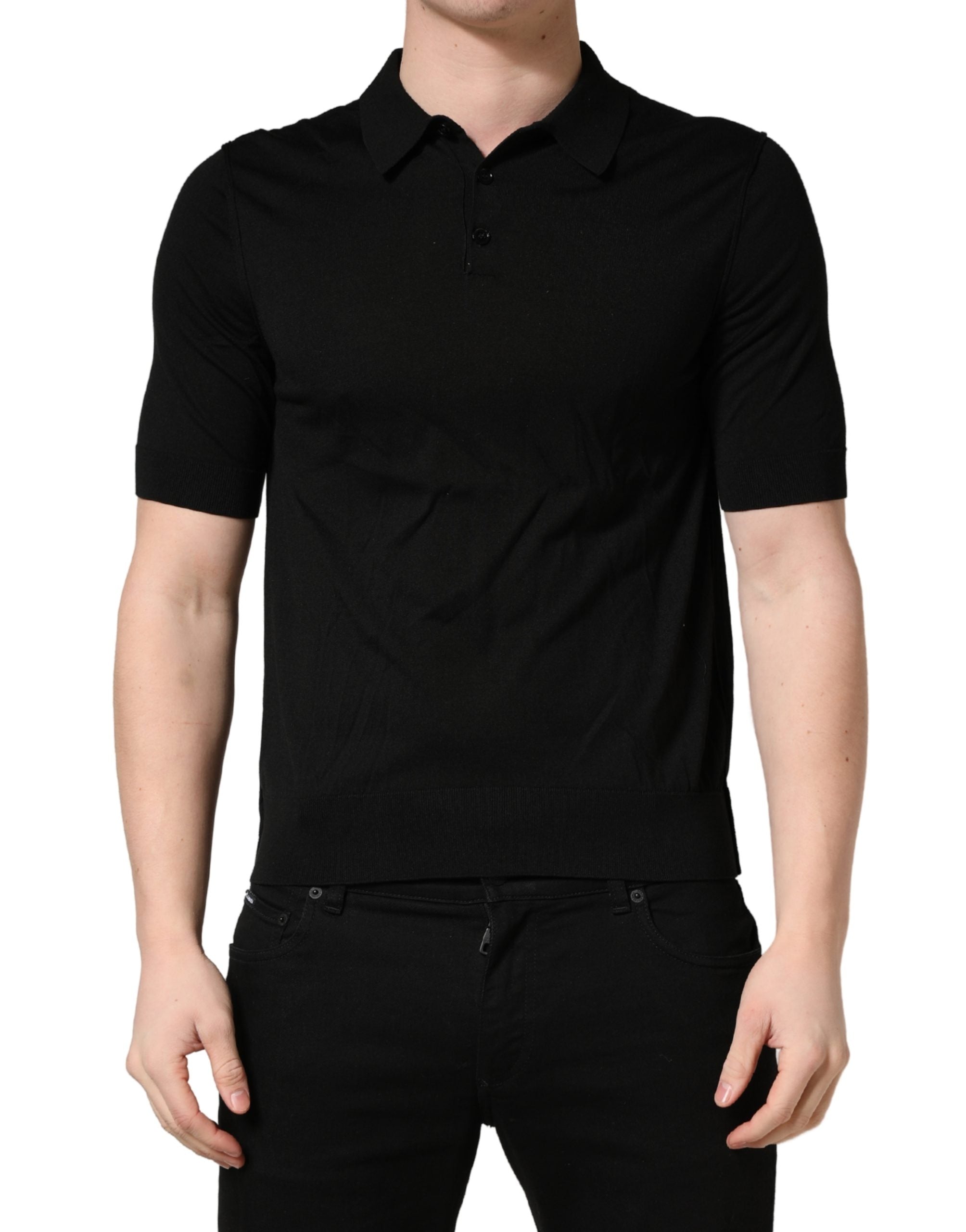 Dolce & Gabbana Black Wool Short Sleeves Men Polo T-shirt