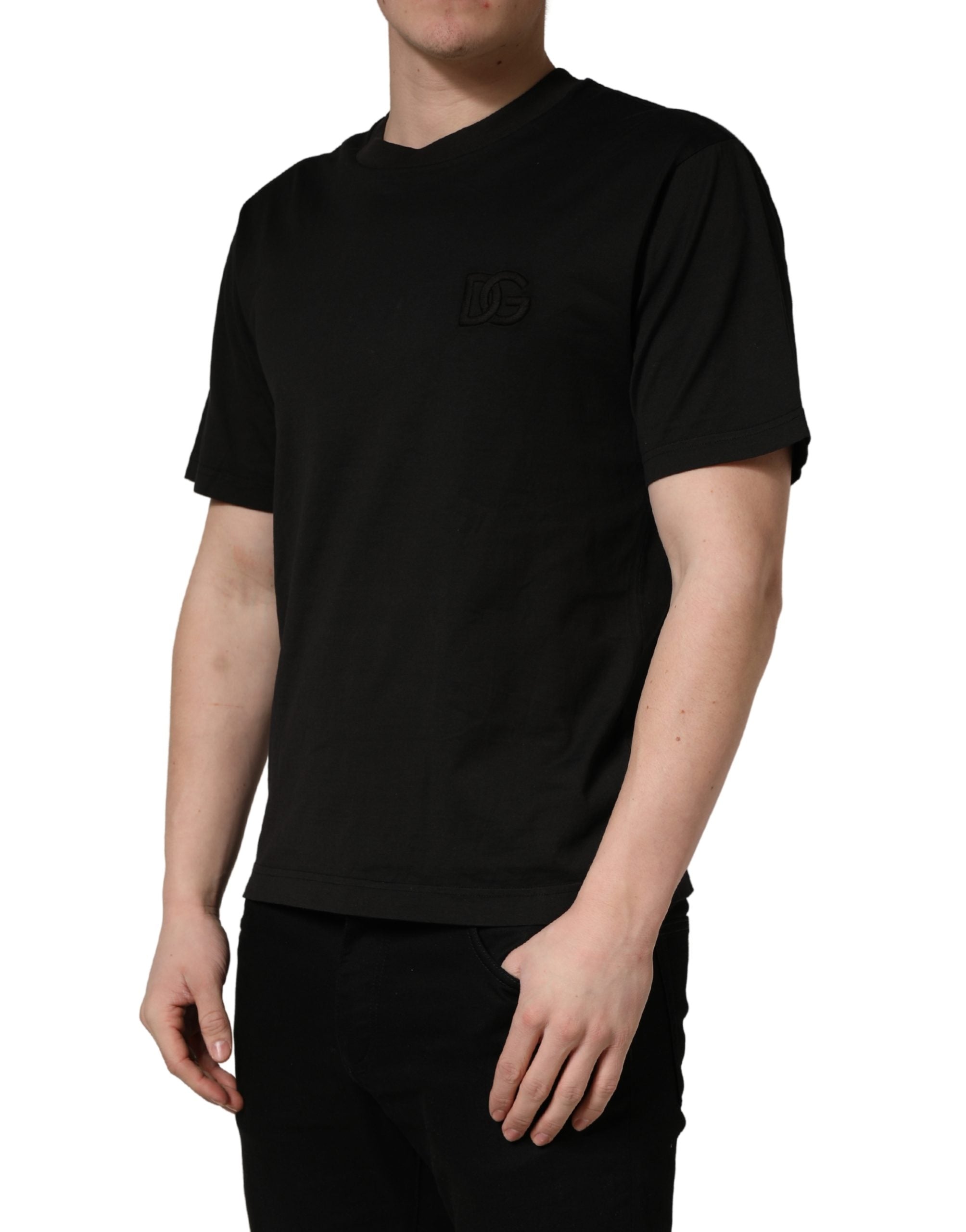 Pre-Owned Dolce & Gabbana Black Cotton Short Sleeves Crew Neck T-shirt
