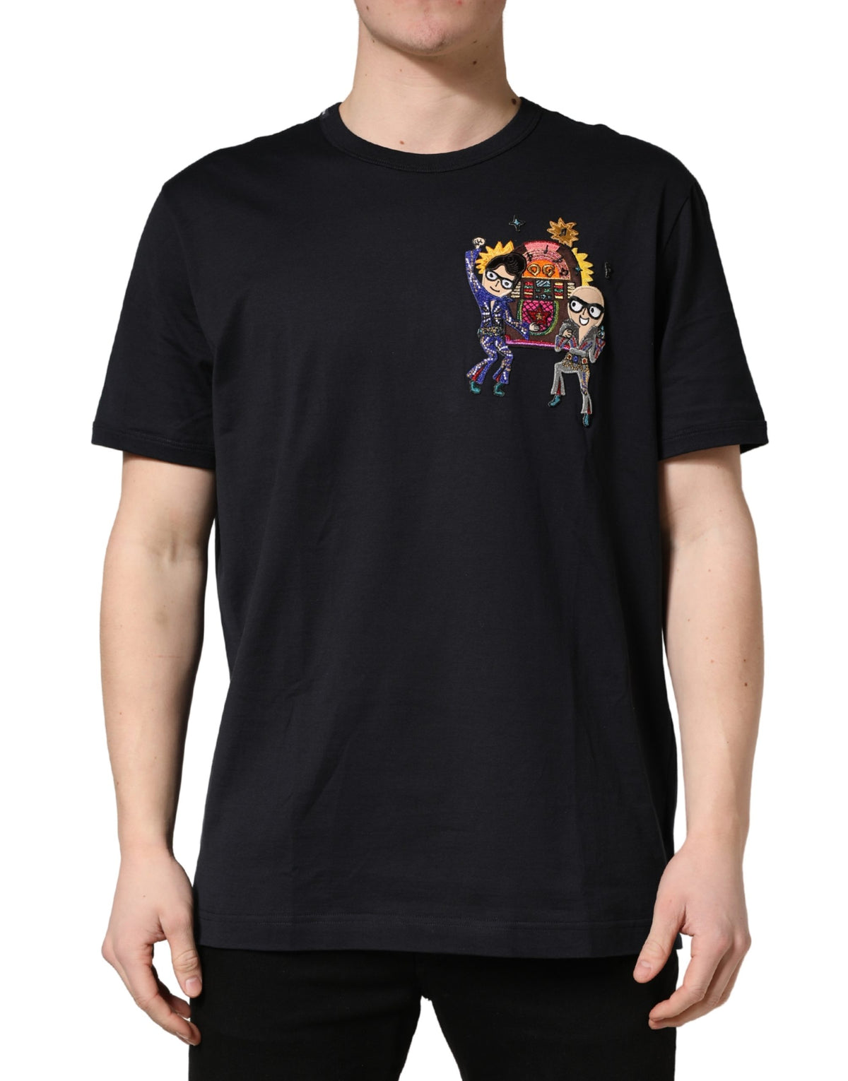 New Dolce & Gabbana Black #DGFAMILY Patch Men Crew Neck T-shirt