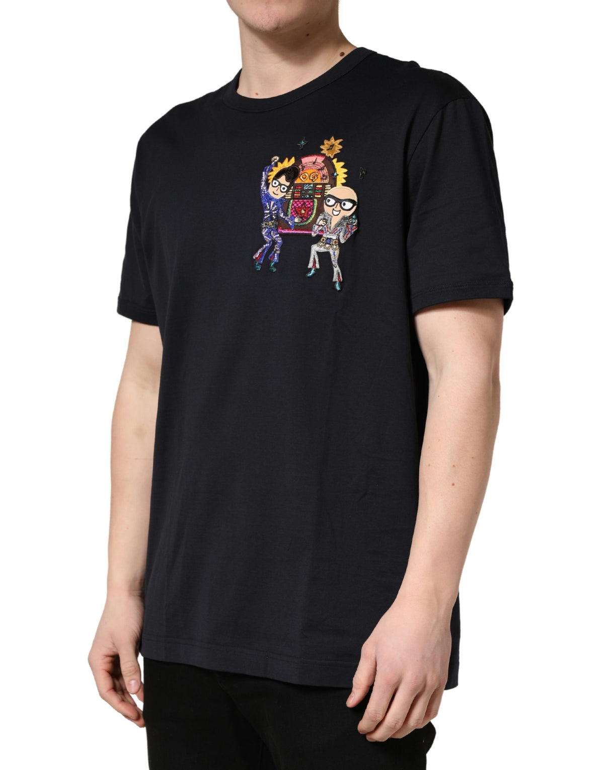New Dolce & Gabbana Black #DGFAMILY Patch Men Crew Neck T-shirt