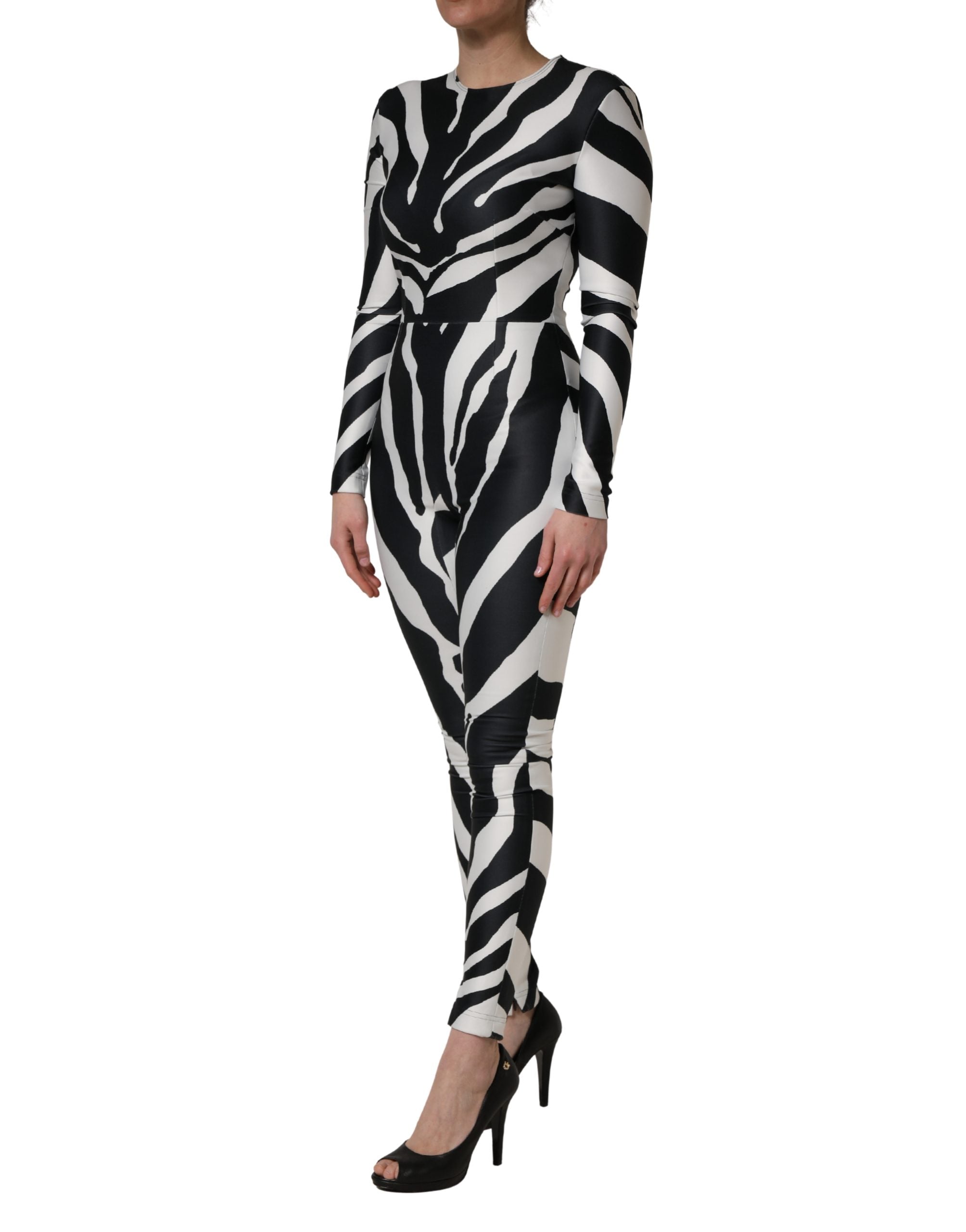 New Dolce & Gabbana Black White Zebra Pattern Jumpsuit