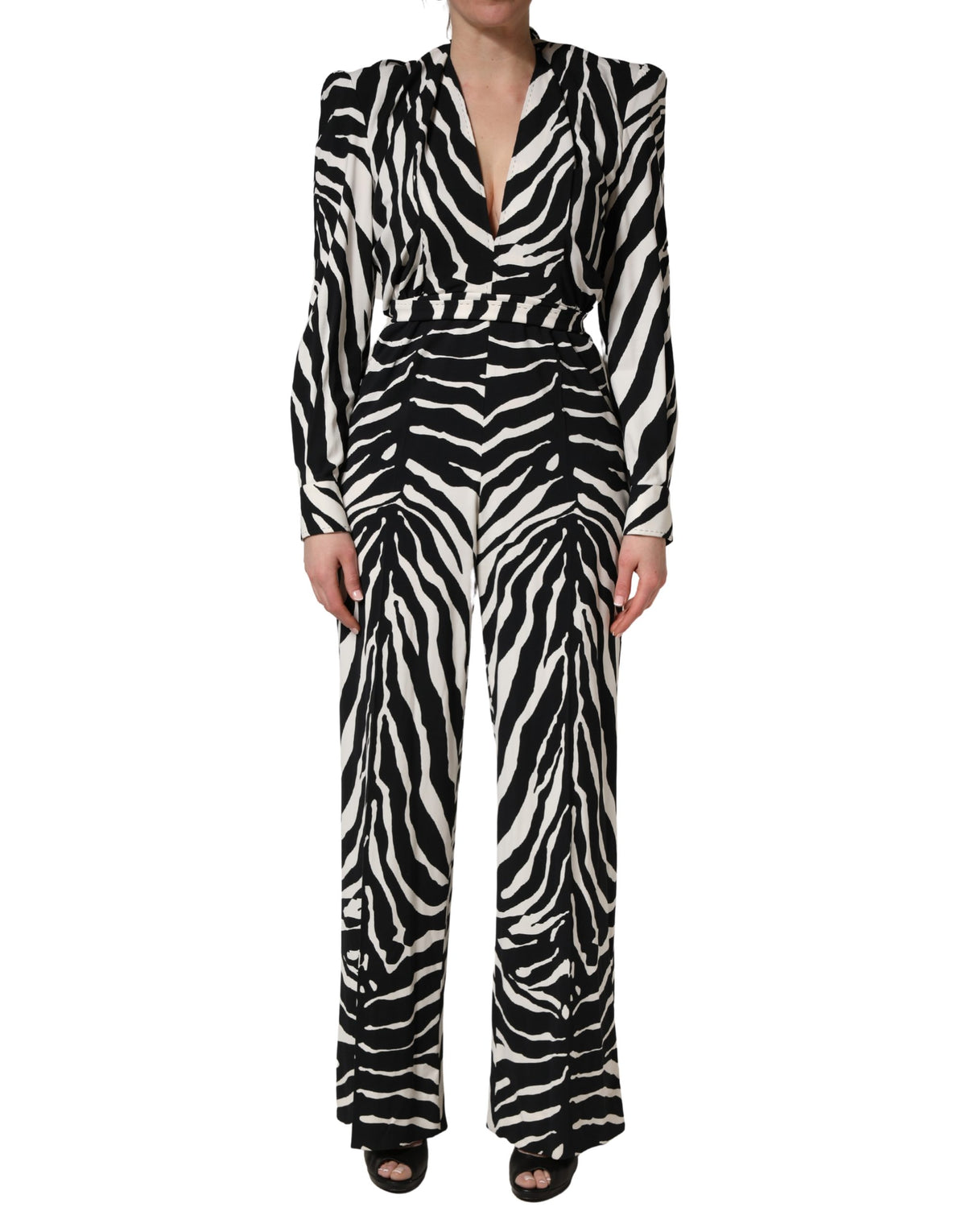 New Dolce & Gabbana Black White Viscose Zebra Pattern Jumpsuit