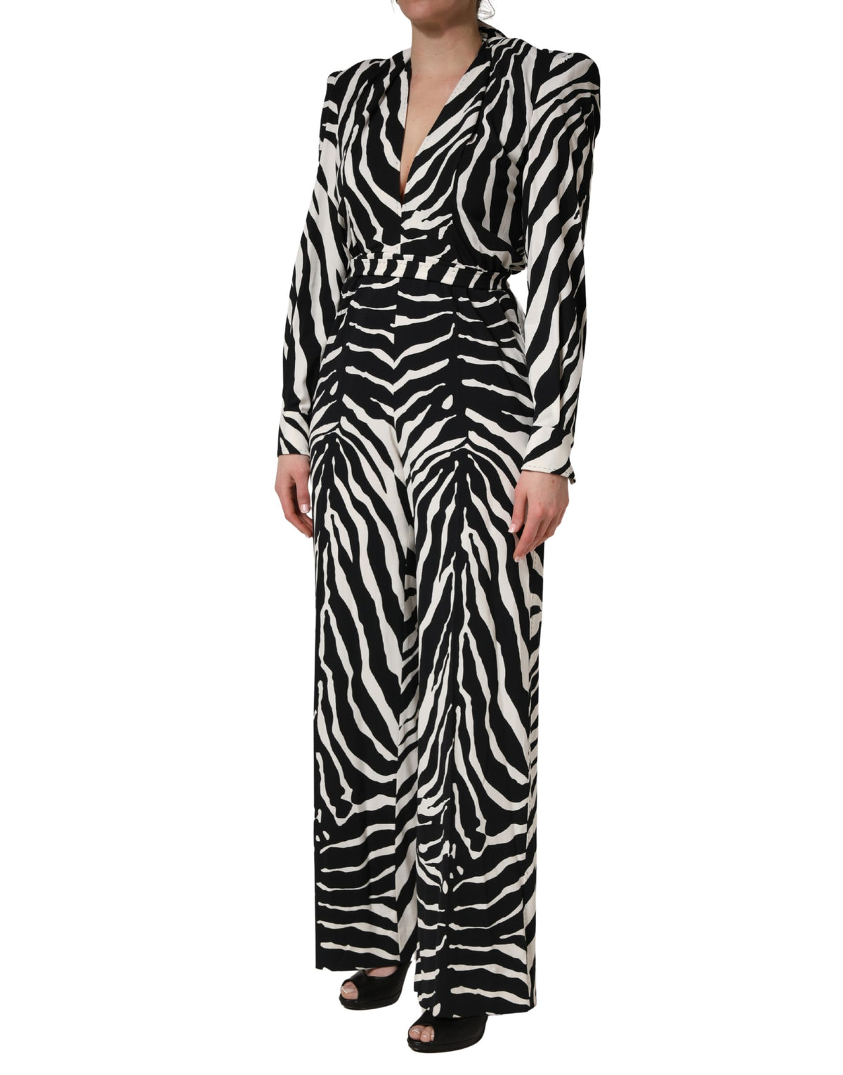 New Dolce & Gabbana Black White Viscose Zebra Pattern Jumpsuit