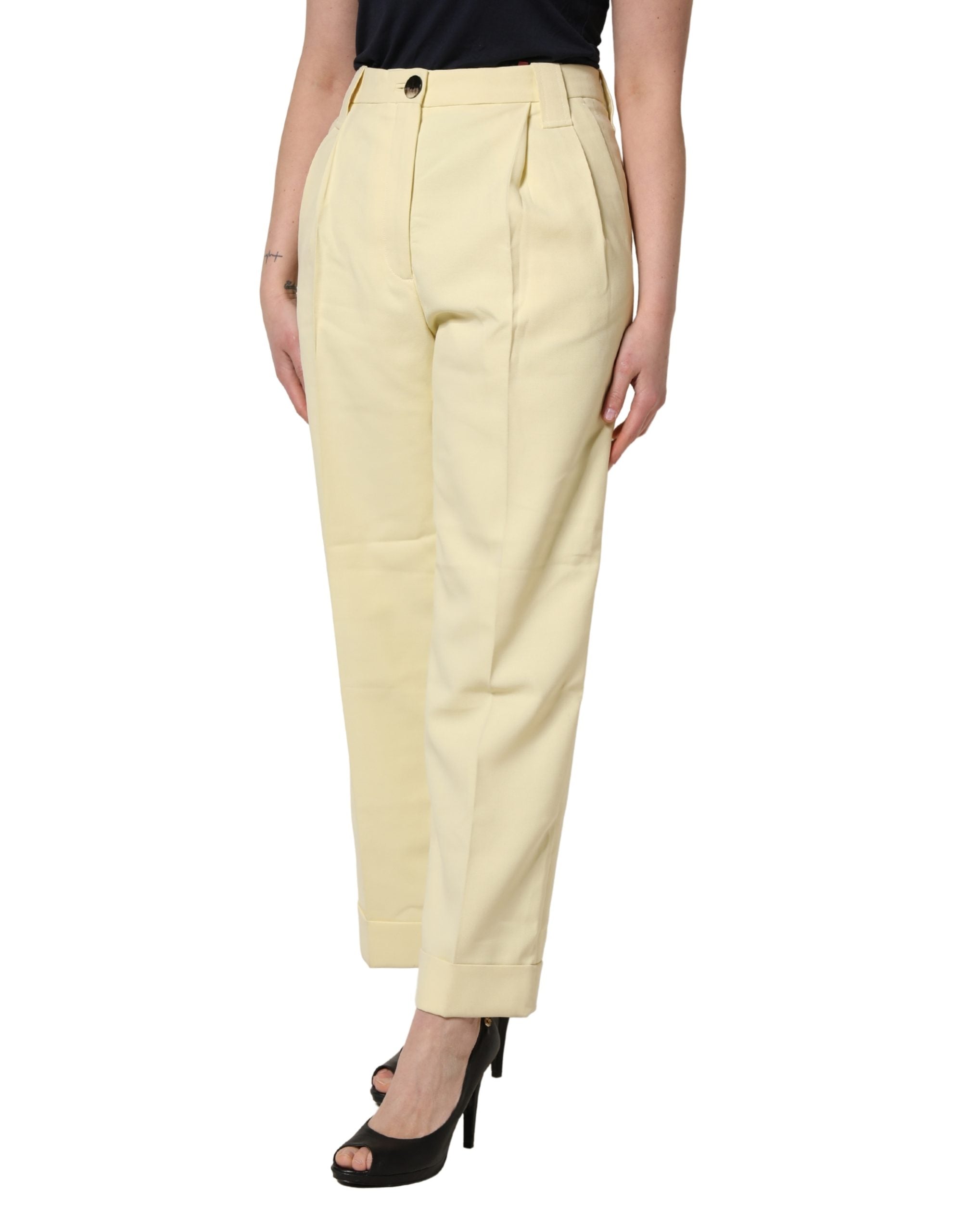 Ganni Yellow High Waisted Straight Pleated Trouser Pants
