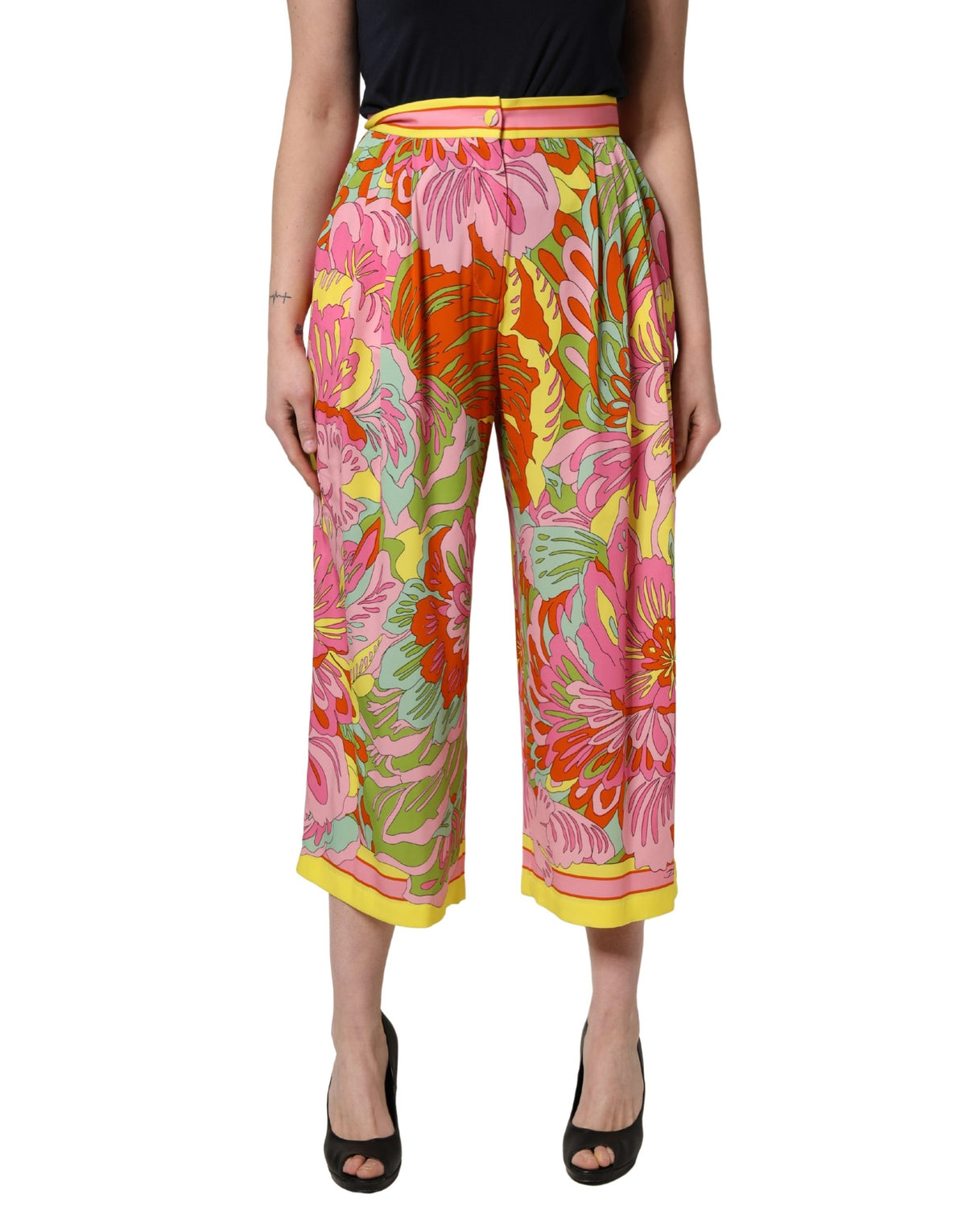 New Dolce & Gabbana FloralPrint Cropped Trouser Pants