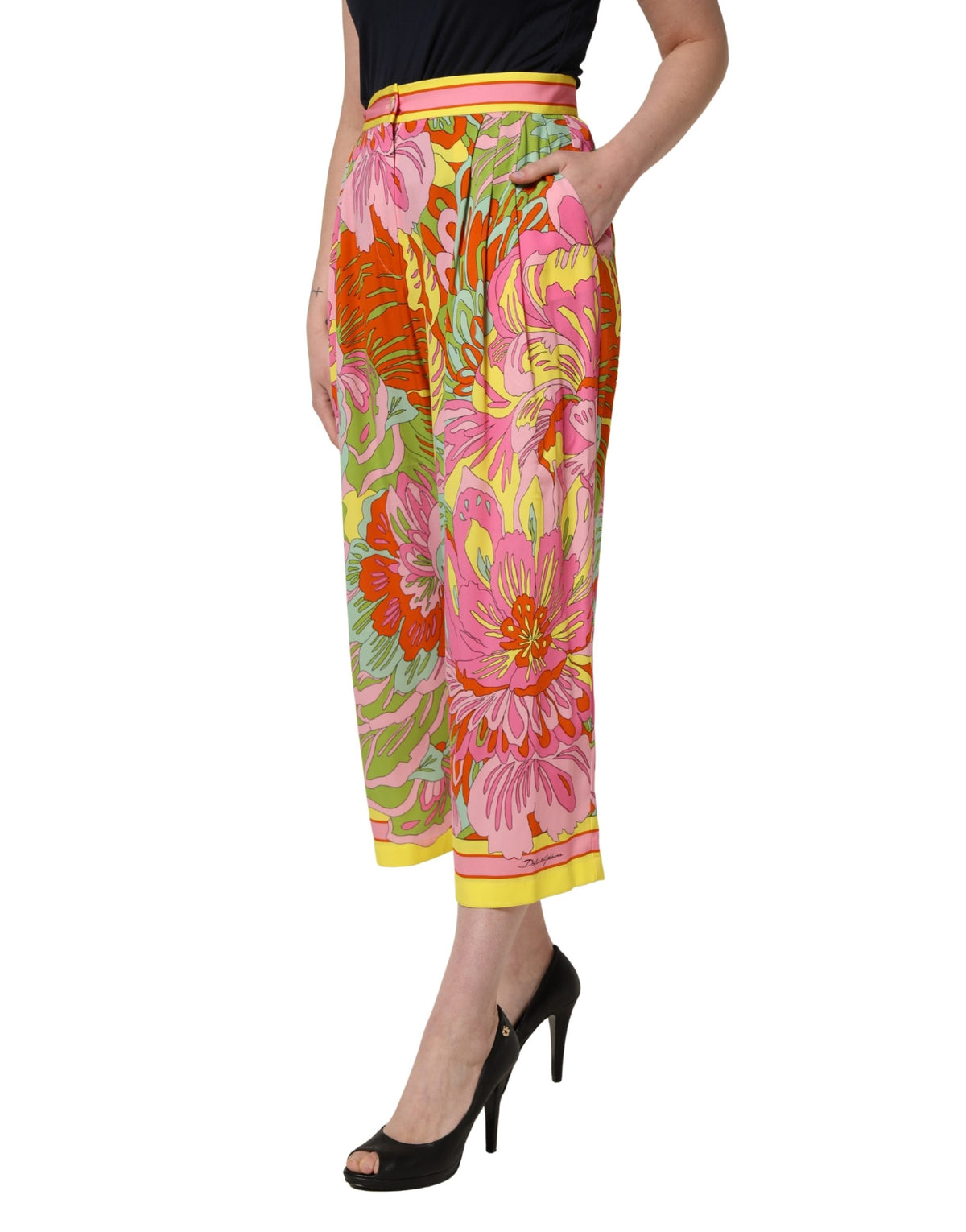 New Dolce & Gabbana FloralPrint Cropped Trouser Pants