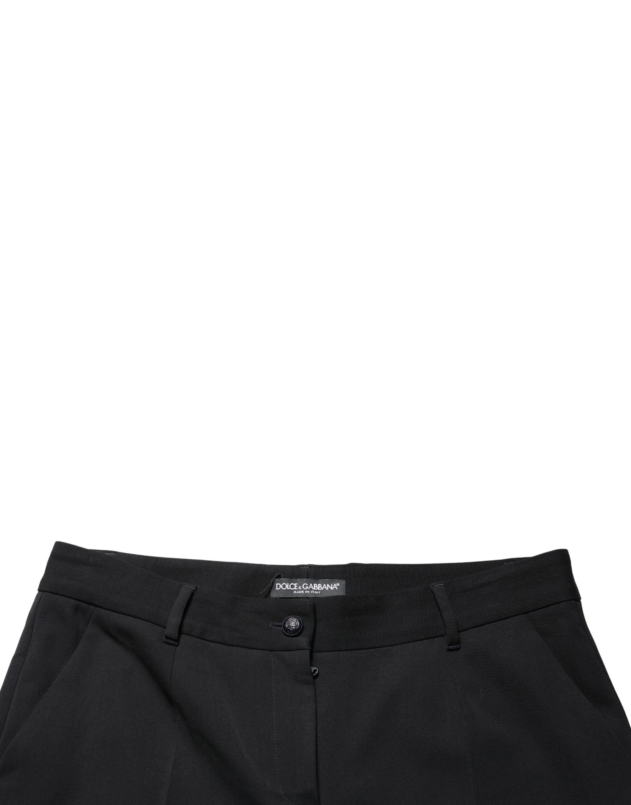 Pre-Owned Dolce & Gabbana Black Wool High Waist Cropped Tapered Pants