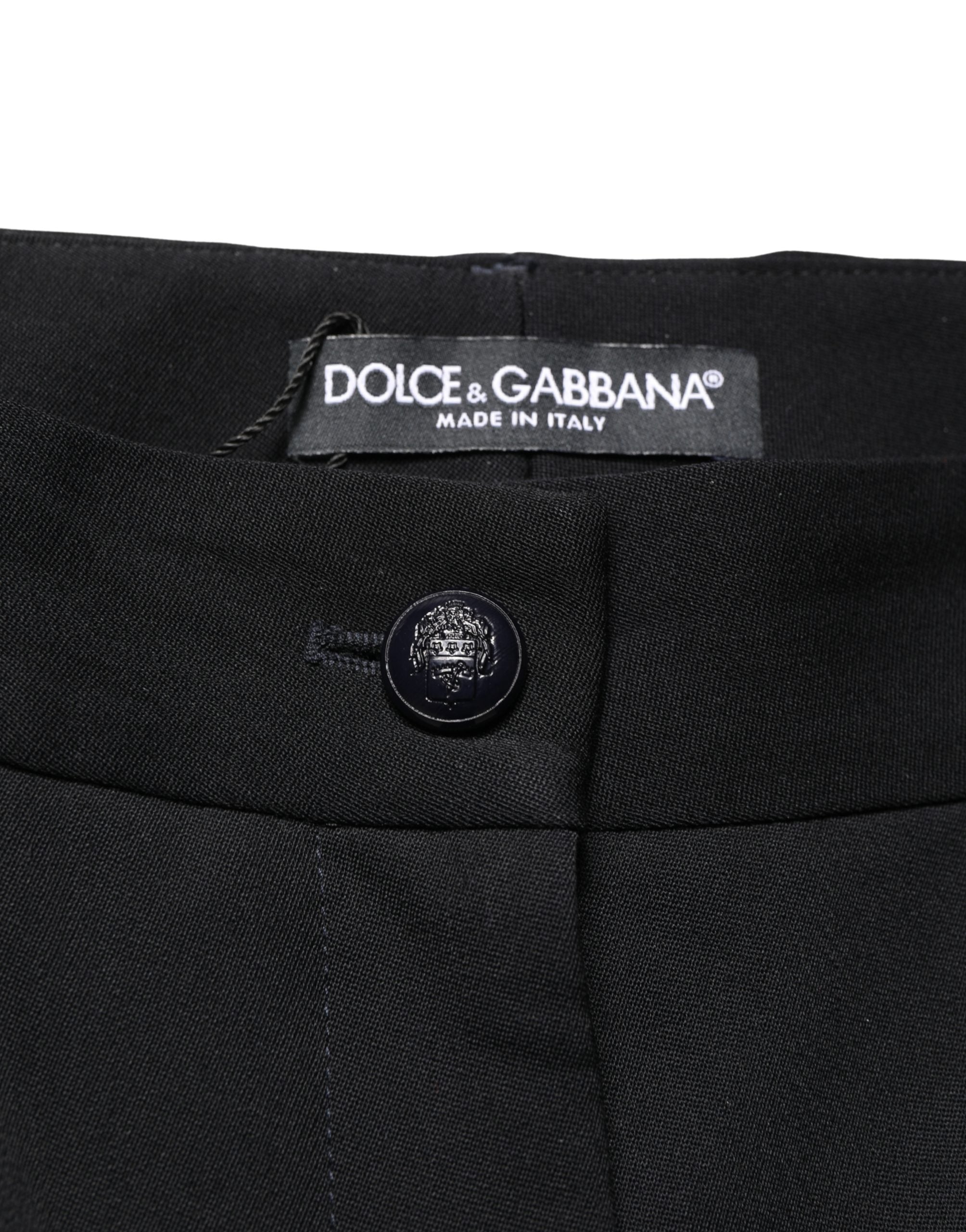 Pre-Owned Dolce & Gabbana Black Wool High Waist Cropped Tapered Pants