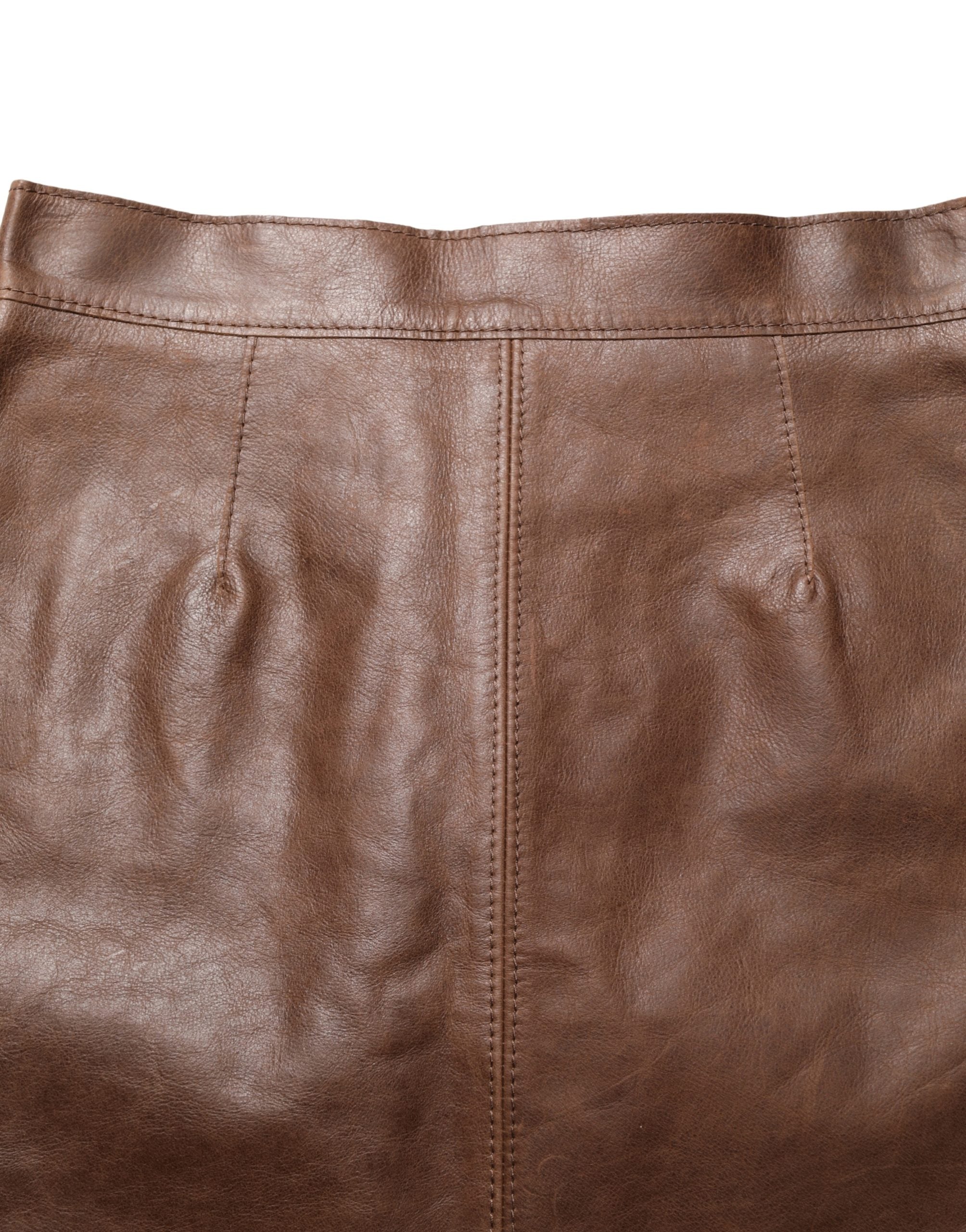 New Dolce & Gabbana Brown Leather High Waist Bodycon Mini Skirt