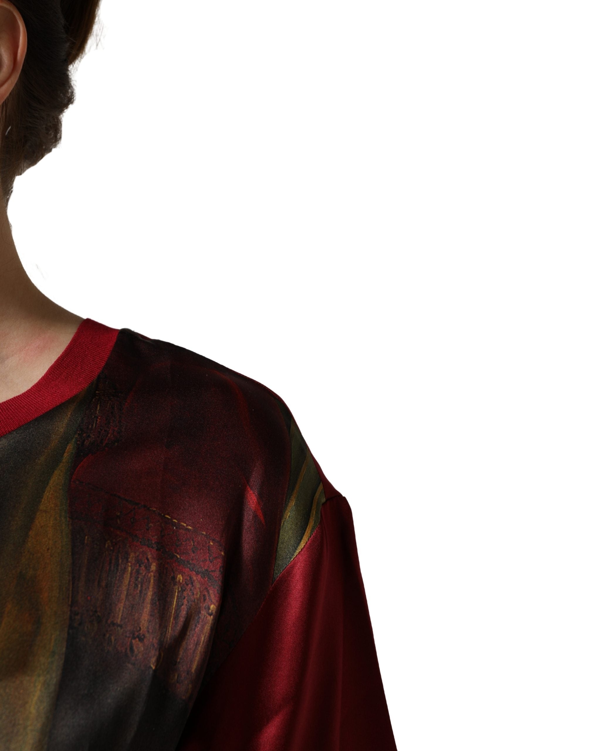 Dolce & Gabbana Maroon Royal Crown Dress Queen Painting Silk T-shirt
