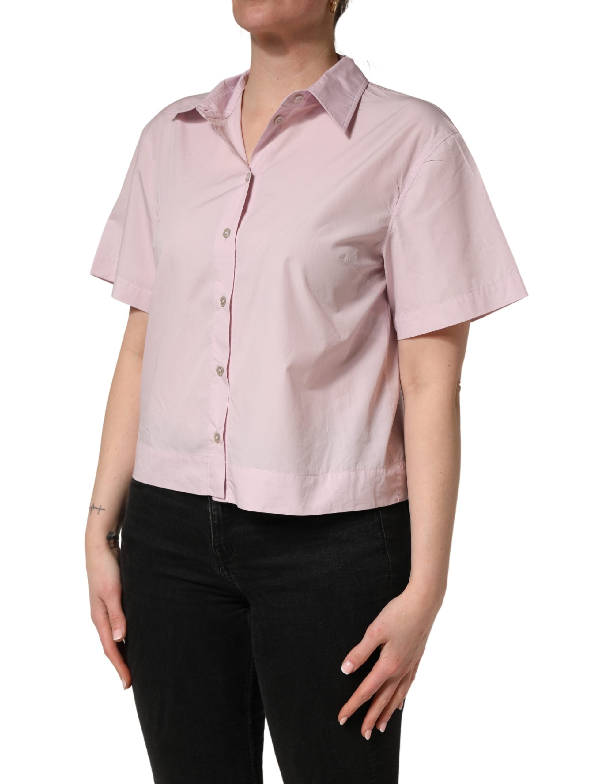 Dolce & Gabbana LightPink Cotton Collared Buttoned Blouse Top