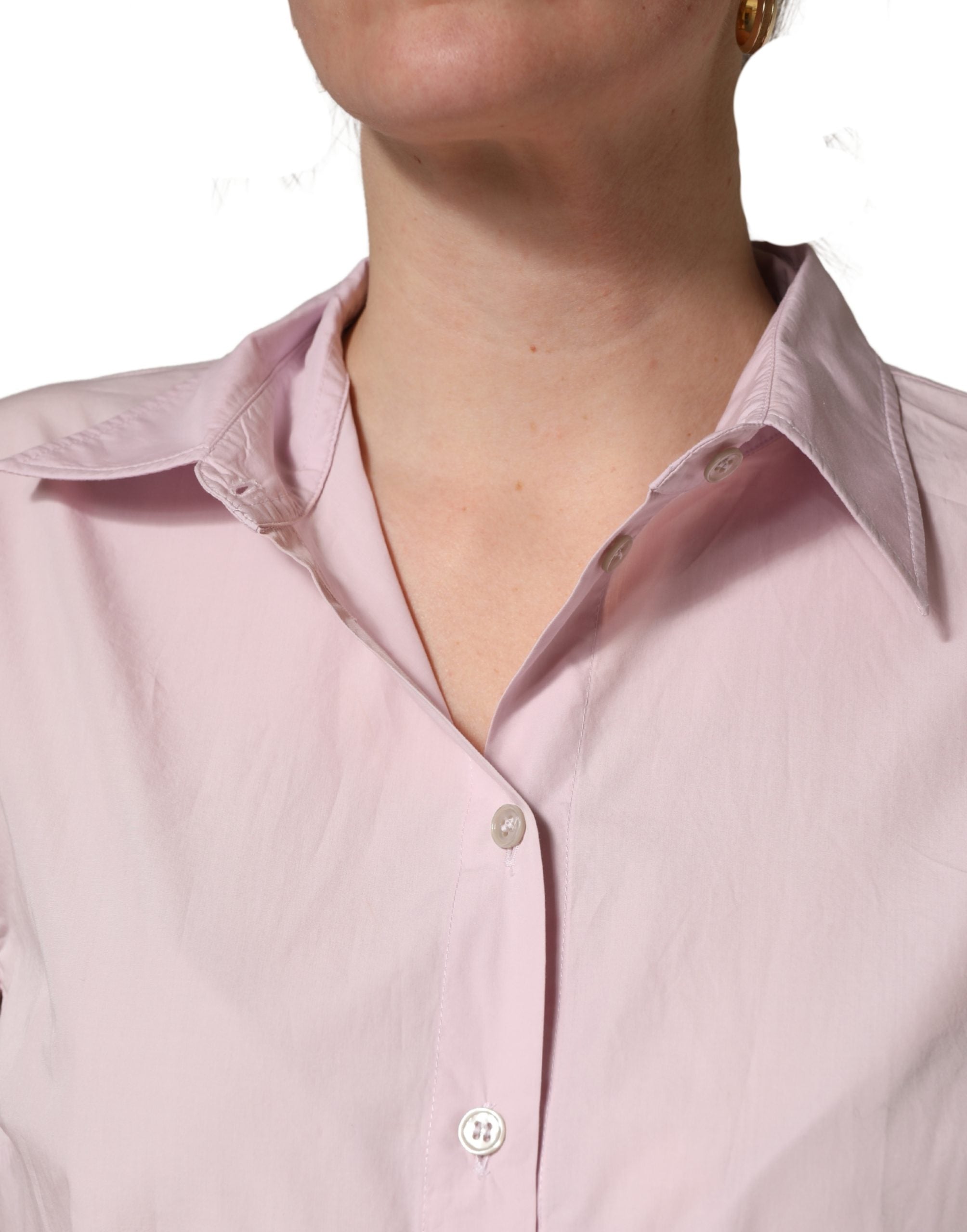 Dolce & Gabbana LightPink Cotton Collared Buttoned Blouse Top